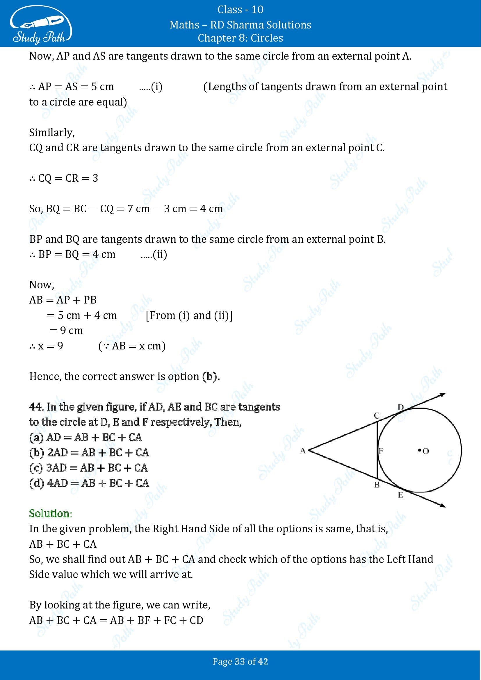 RD Sharma Solutions Class 10 Chapter 8 Circles Multiple Choice Questions MCQs 00033