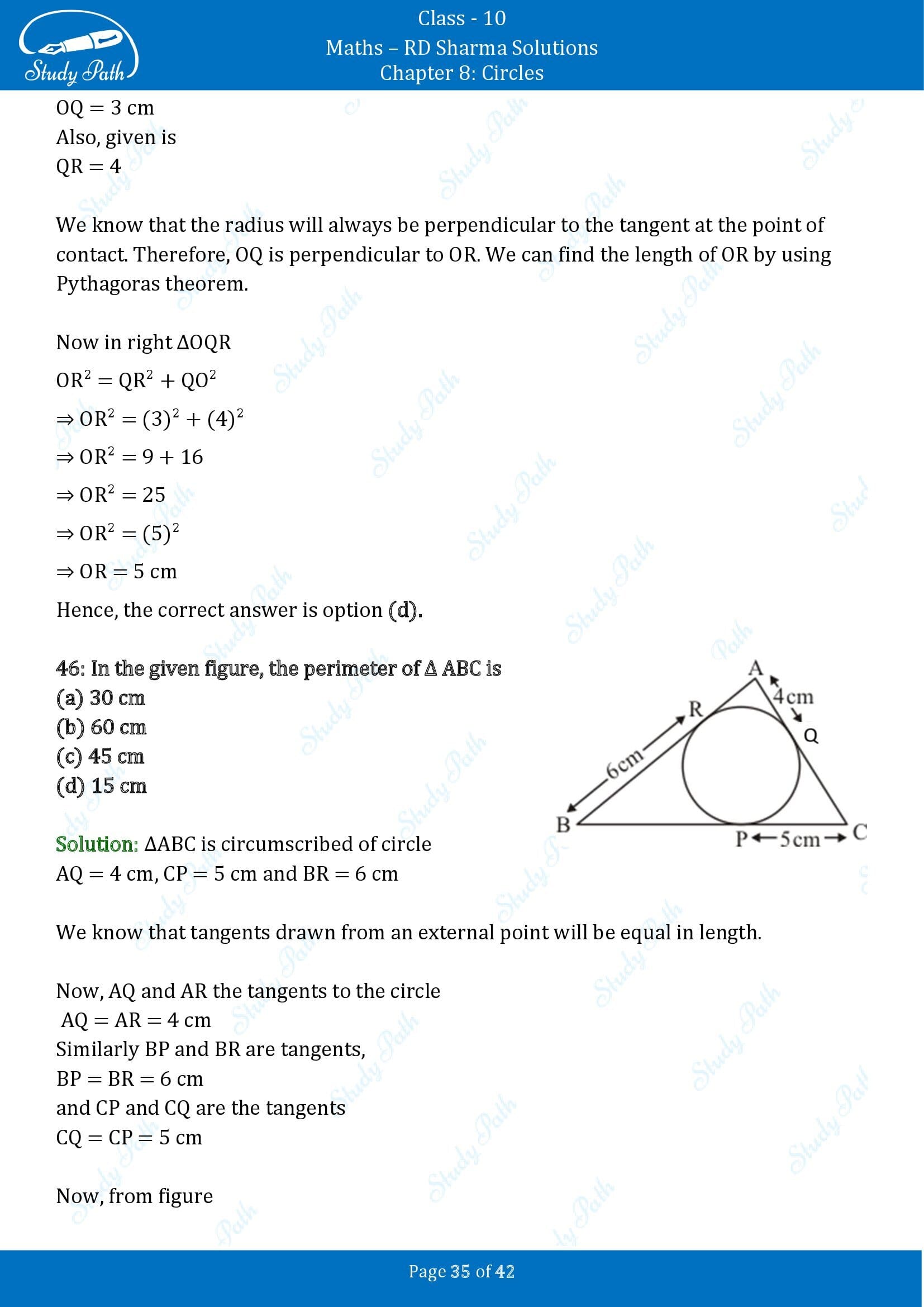 RD Sharma Solutions Class 10 Chapter 8 Circles Multiple Choice Questions MCQs 00035