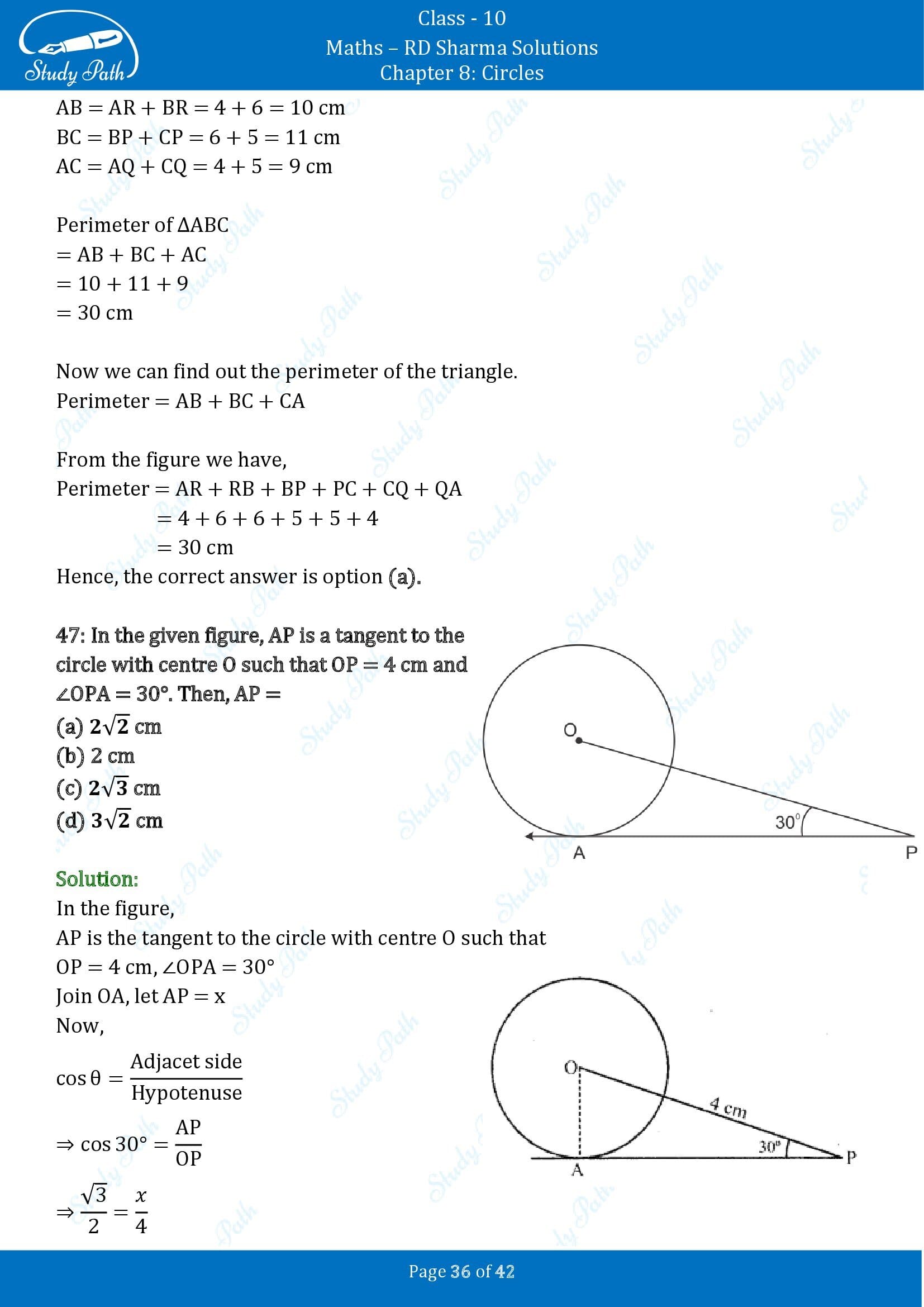 RD Sharma Solutions Class 10 Chapter 8 Circles Multiple Choice Questions MCQs 00036