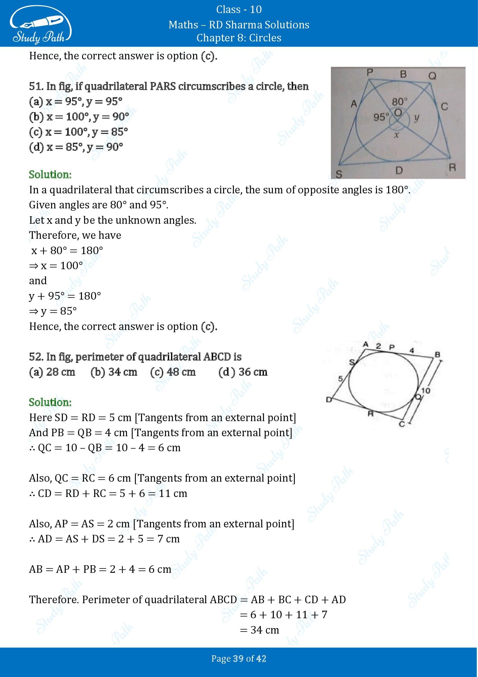 RD Sharma Solutions Class 10 Chapter 8 Circles Multiple Choice Questions MCQs 00039