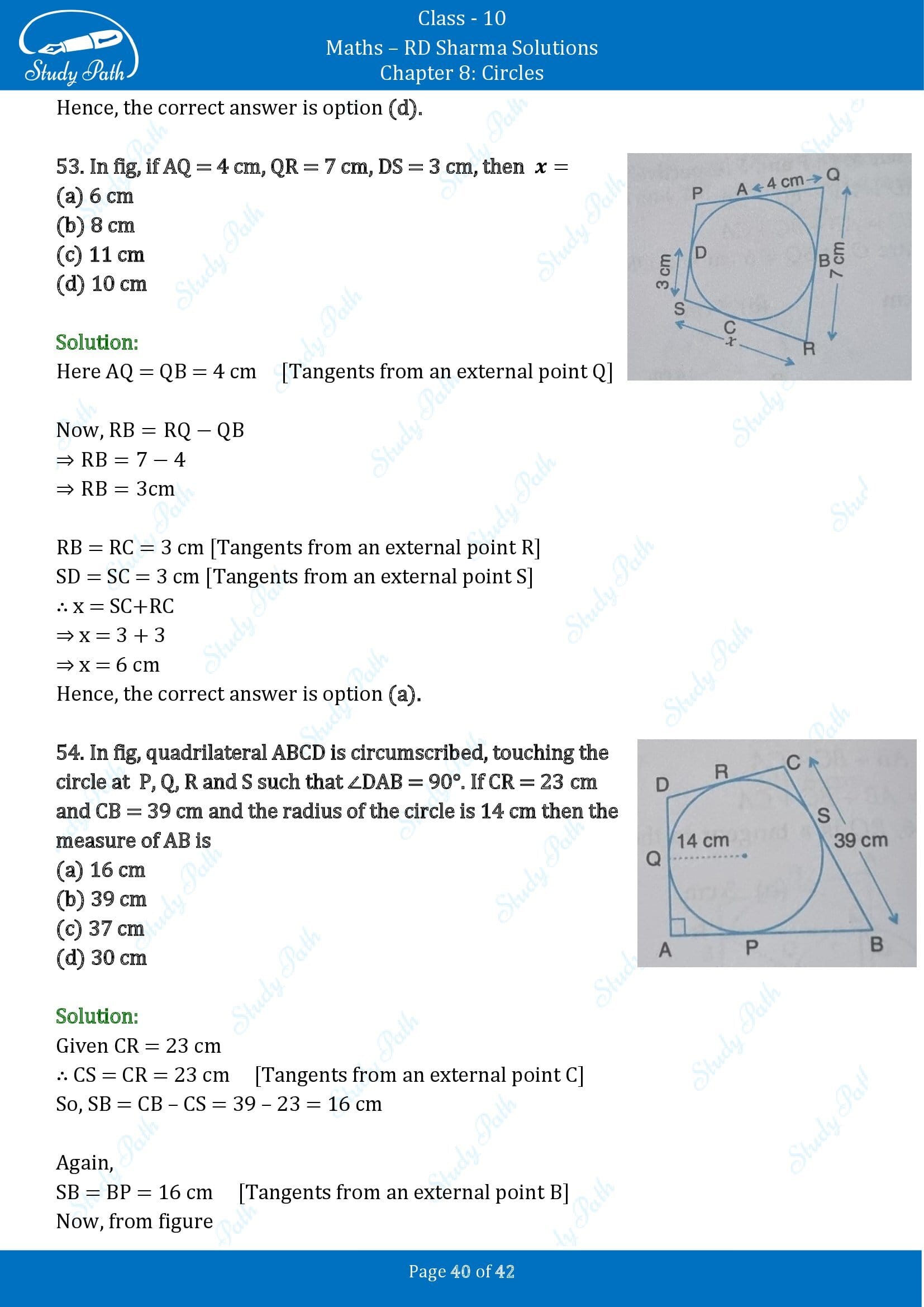 RD Sharma Solutions Class 10 Chapter 8 Circles Multiple Choice Questions MCQs 00040