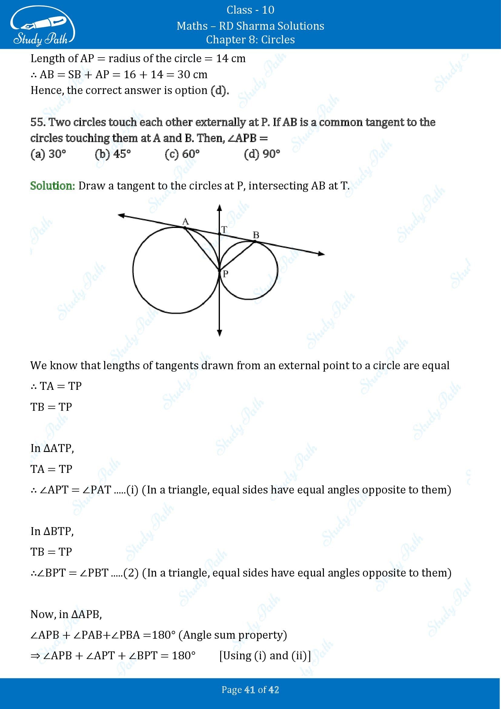 RD Sharma Solutions Class 10 Chapter 8 Circles Multiple Choice Questions MCQs 00041