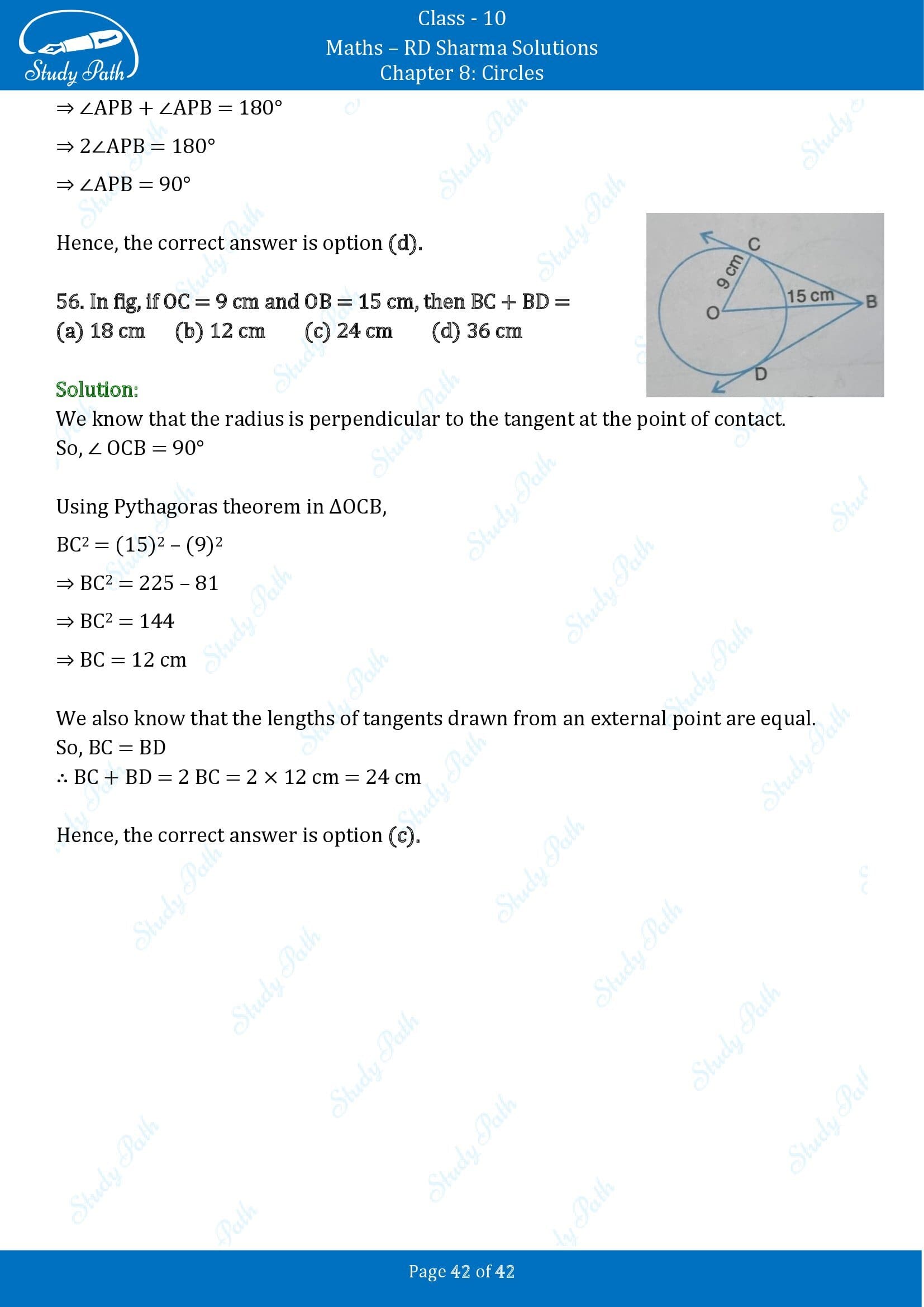 RD Sharma Solutions Class 10 Chapter 8 Circles Multiple Choice Questions MCQs 00042