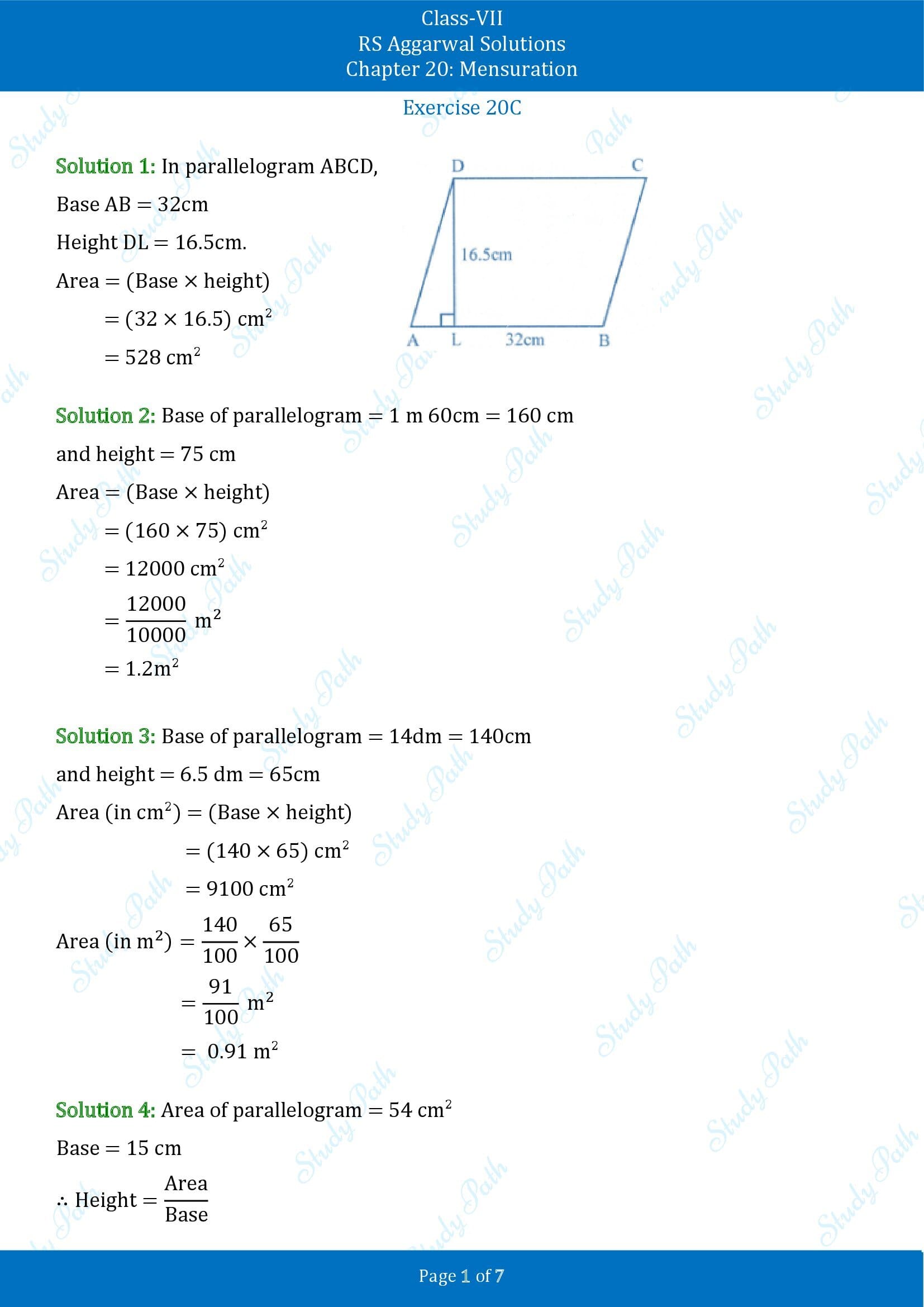 RS Aggarwal Solutions Class 7 Chapter 20 Mensuration Exercise 20C 00001