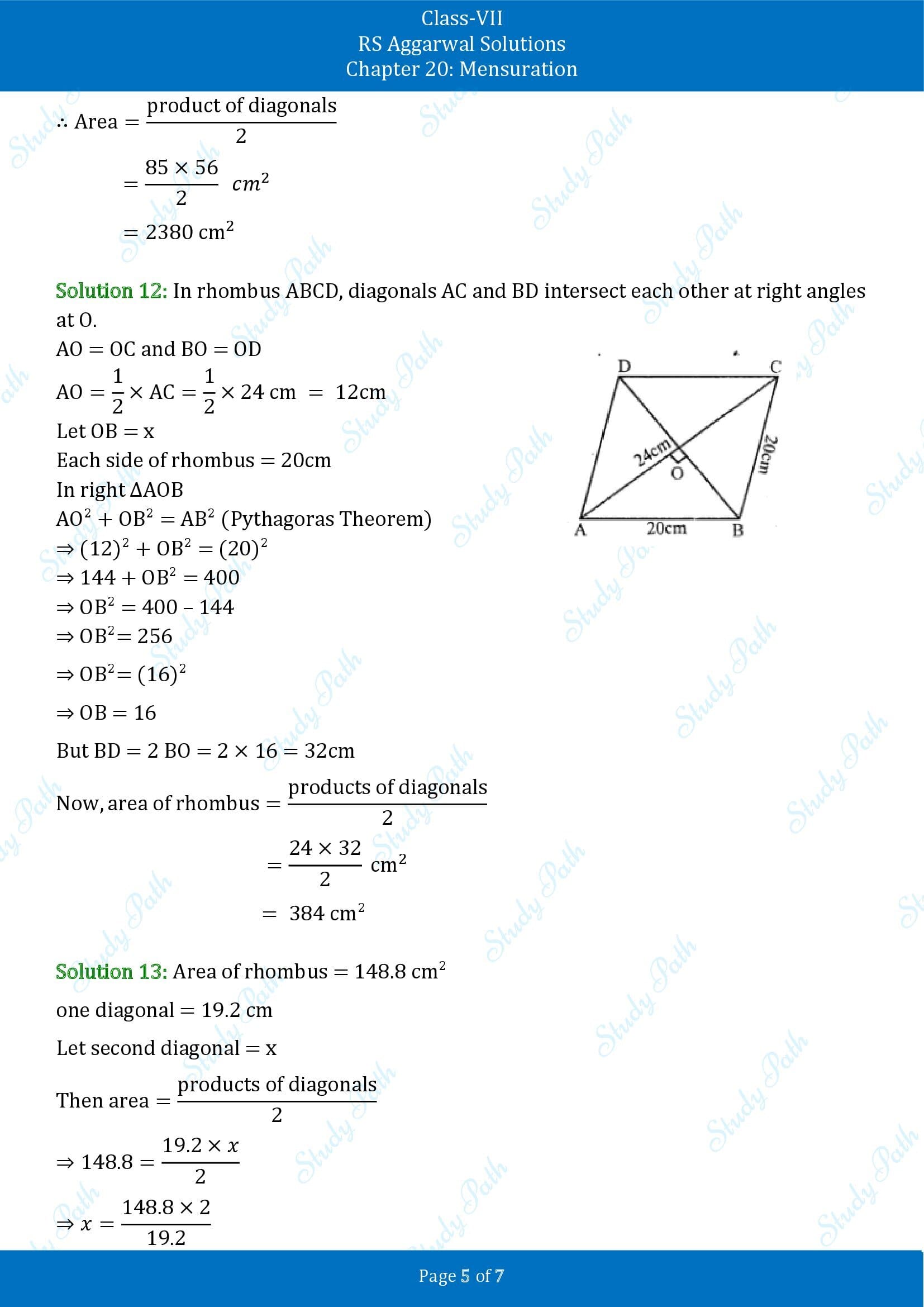 RS Aggarwal Solutions Class 7 Chapter 20 Mensuration Exercise 20C 00005