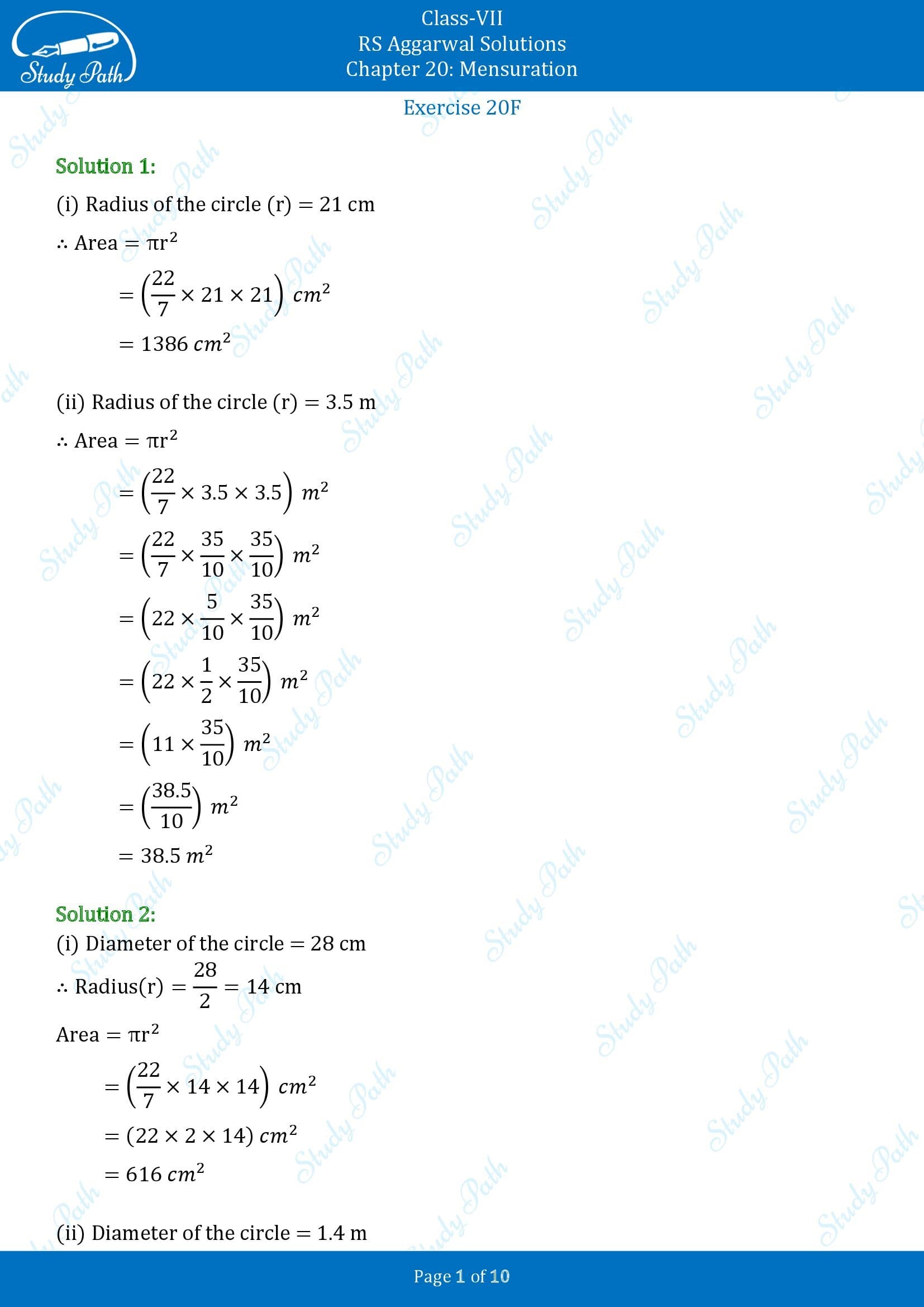 RS Aggarwal Solutions Class 7 Chapter 20 Mensuration Exercise 20F 00001