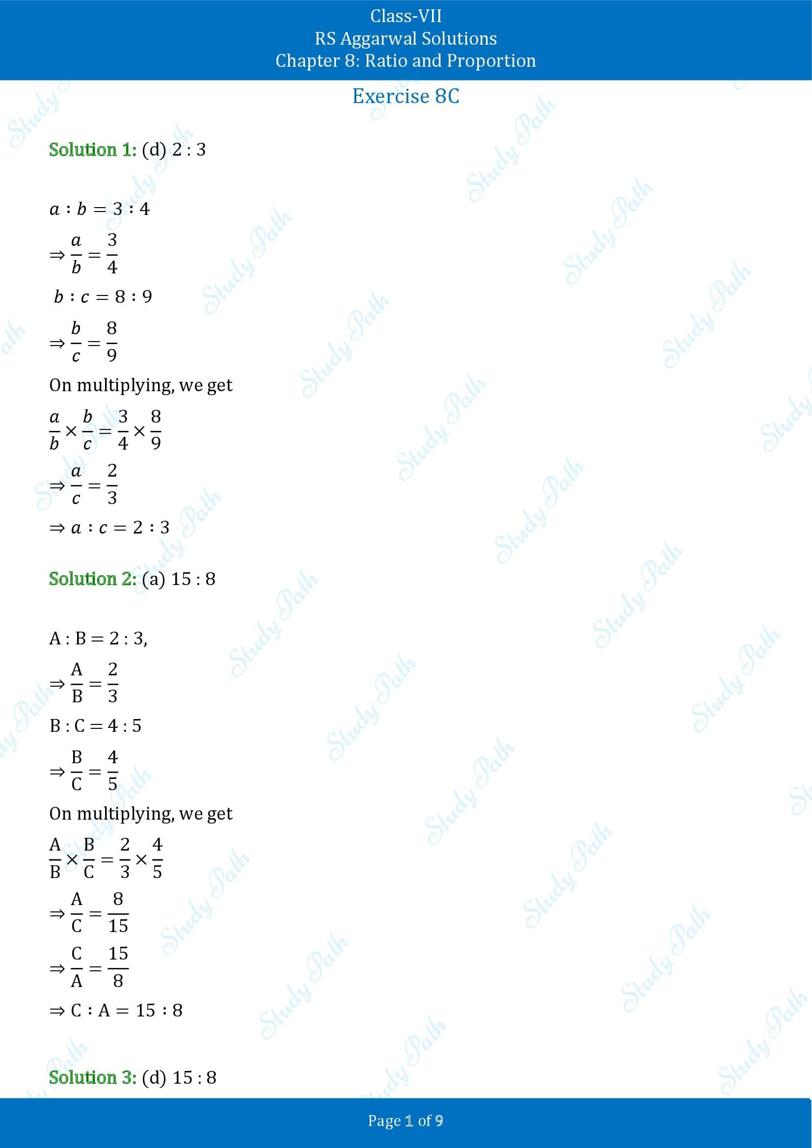 RS Aggarwal Solutions Class 7 Chapter 8 Ratio and Proportion Exercise 8CMCQ 00001