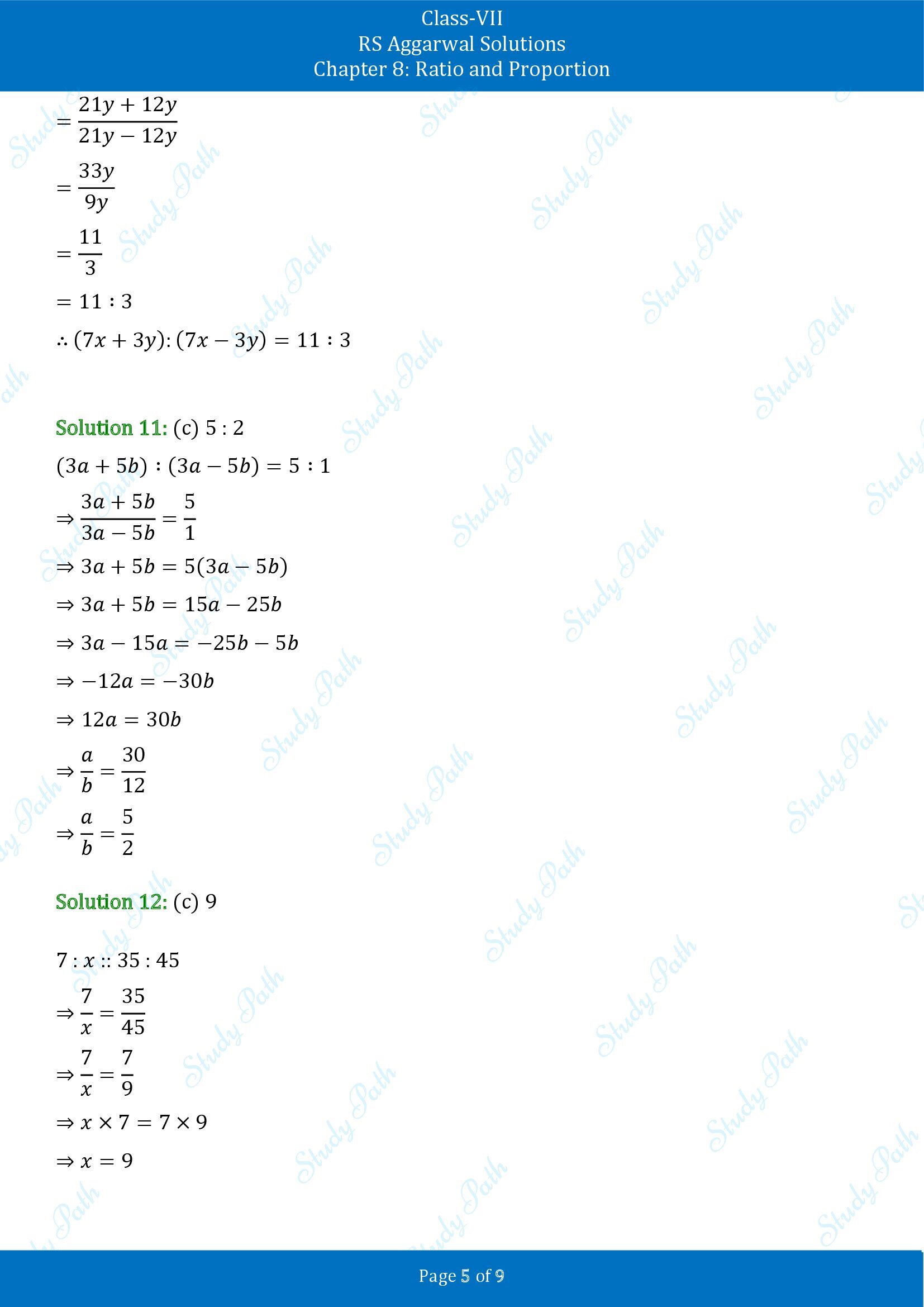 RS Aggarwal Solutions Class 7 Chapter 8 Ratio and Proportion Exercise 8CMCQ 00005