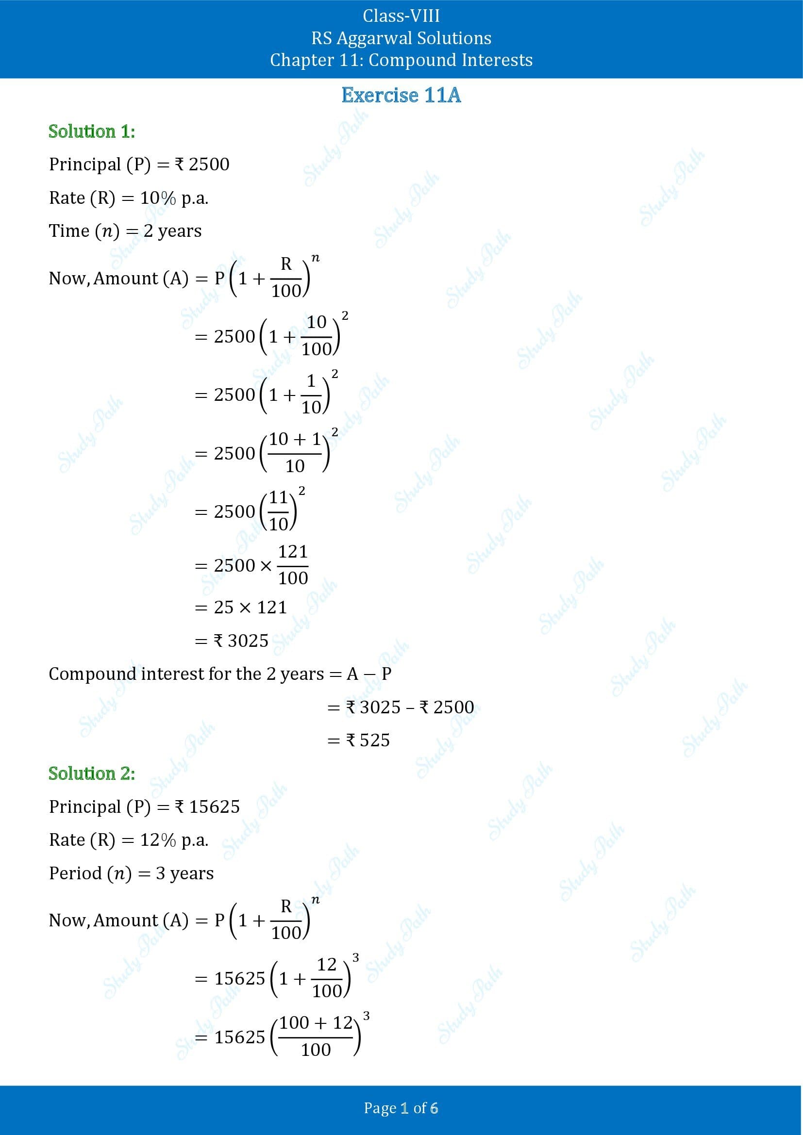 RS Aggarwal Solutions Class 8 Chapter 11 Compound Interests Exercise 11A 00001