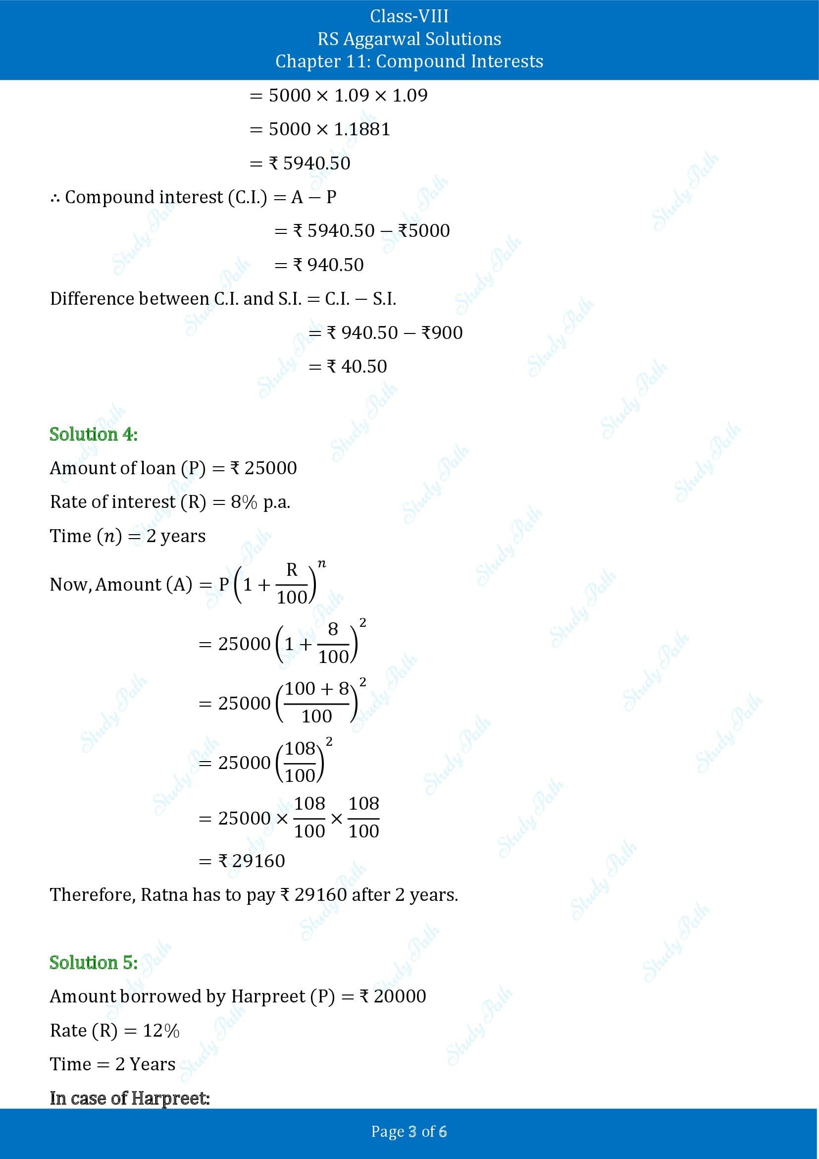 RS Aggarwal Solutions Class 8 Chapter 11 Compound Interests Exercise 11A 00003