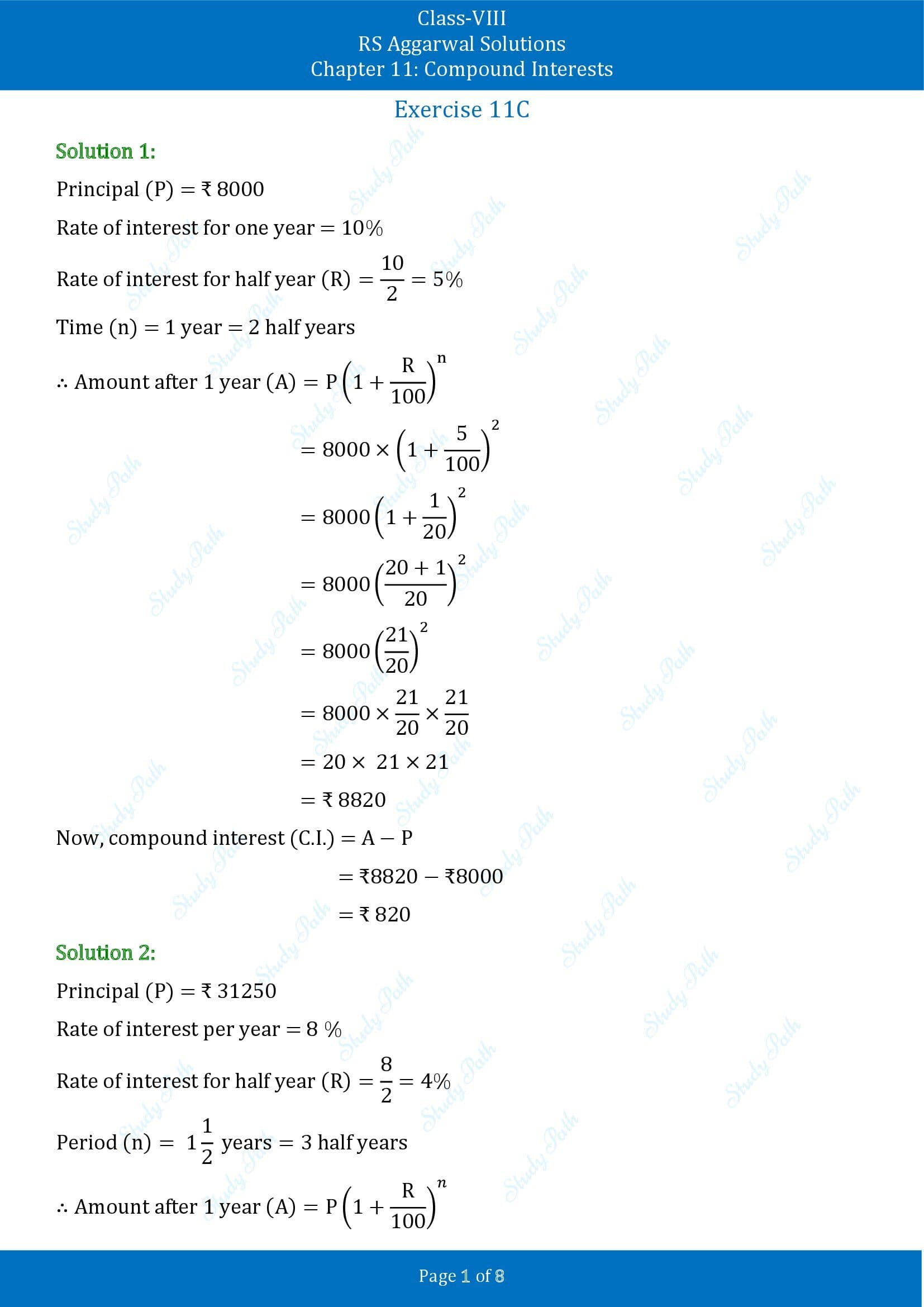 RS Aggarwal Solutions Class 8 Chapter 11 Compound Interests Exercise 11C 00001