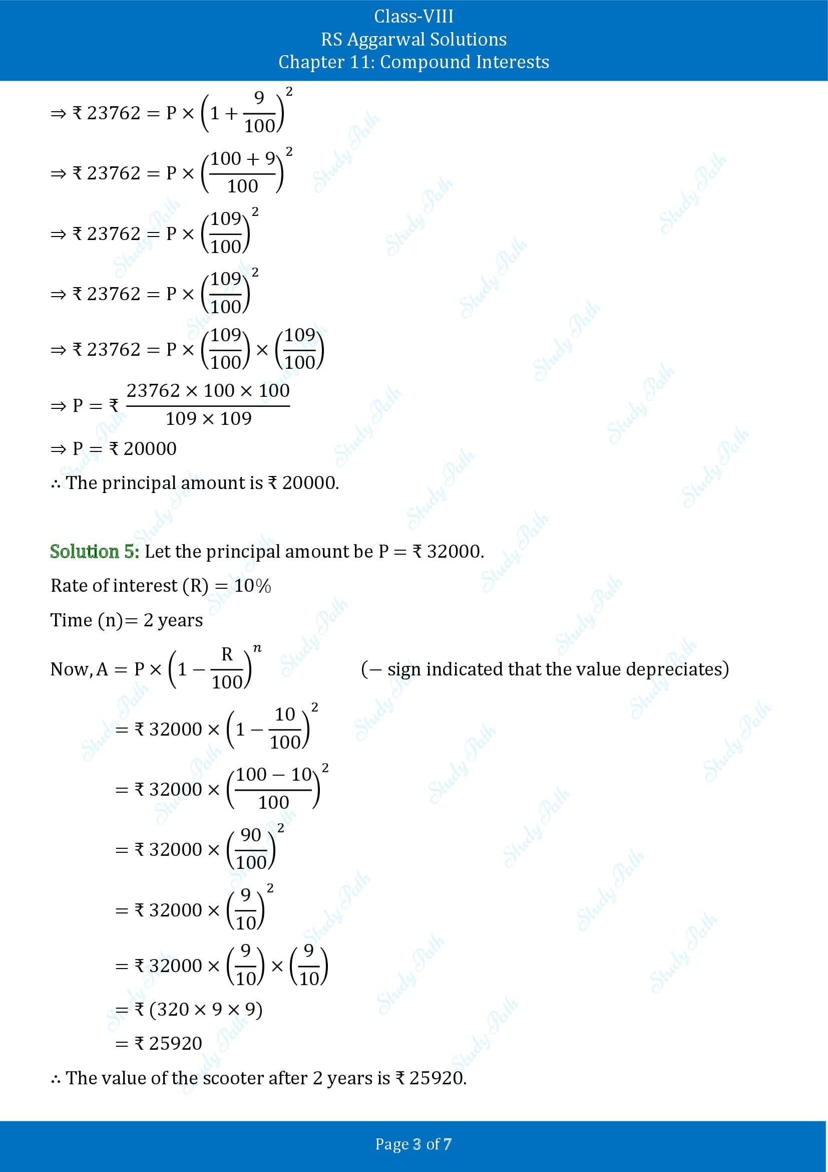 RS Aggarwal Solutions Class 8 Chapter 11 Compound Interests Test Paper 00003