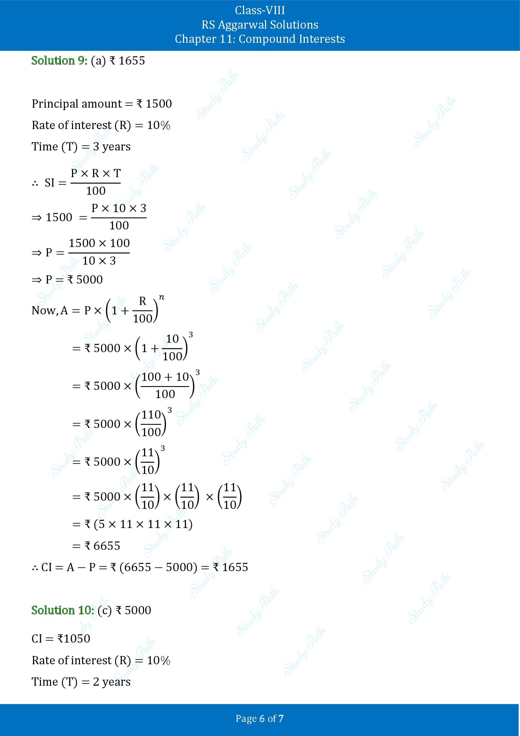 RS Aggarwal Solutions Class 8 Chapter 11 Compound Interests Test Paper 00006