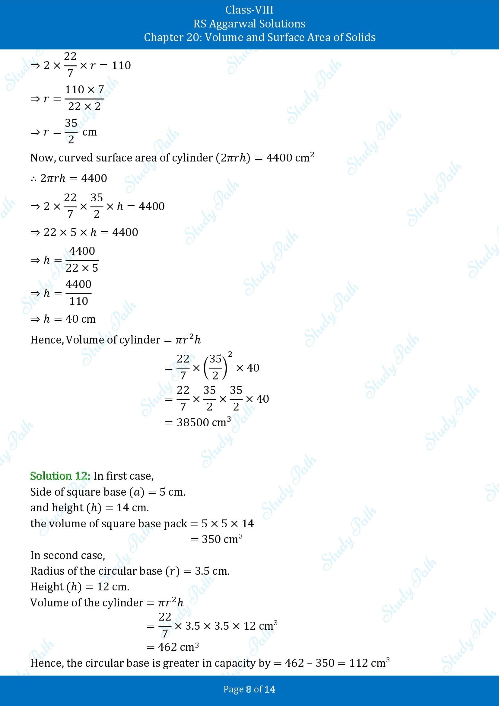 RS Aggarwal Solutions Class 8 Chapter 20 Volume and Surface Area of Solids Exercise 20B 00008