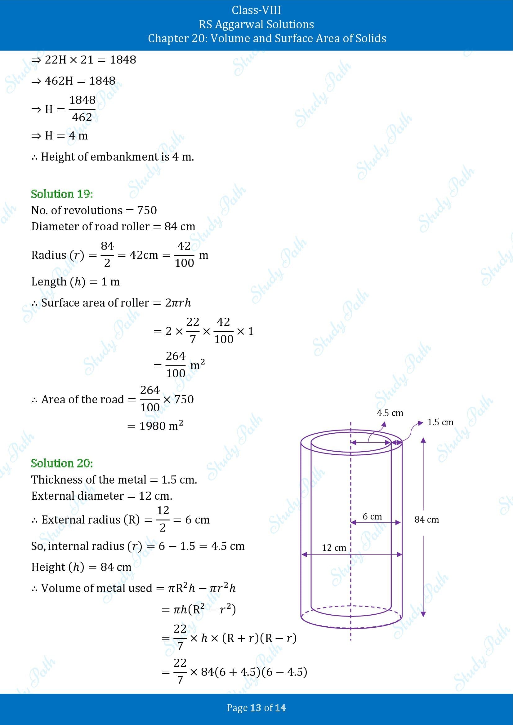 RS Aggarwal Solutions Class 8 Chapter 20 Volume and Surface Area of Solids Exercise 20B 00013