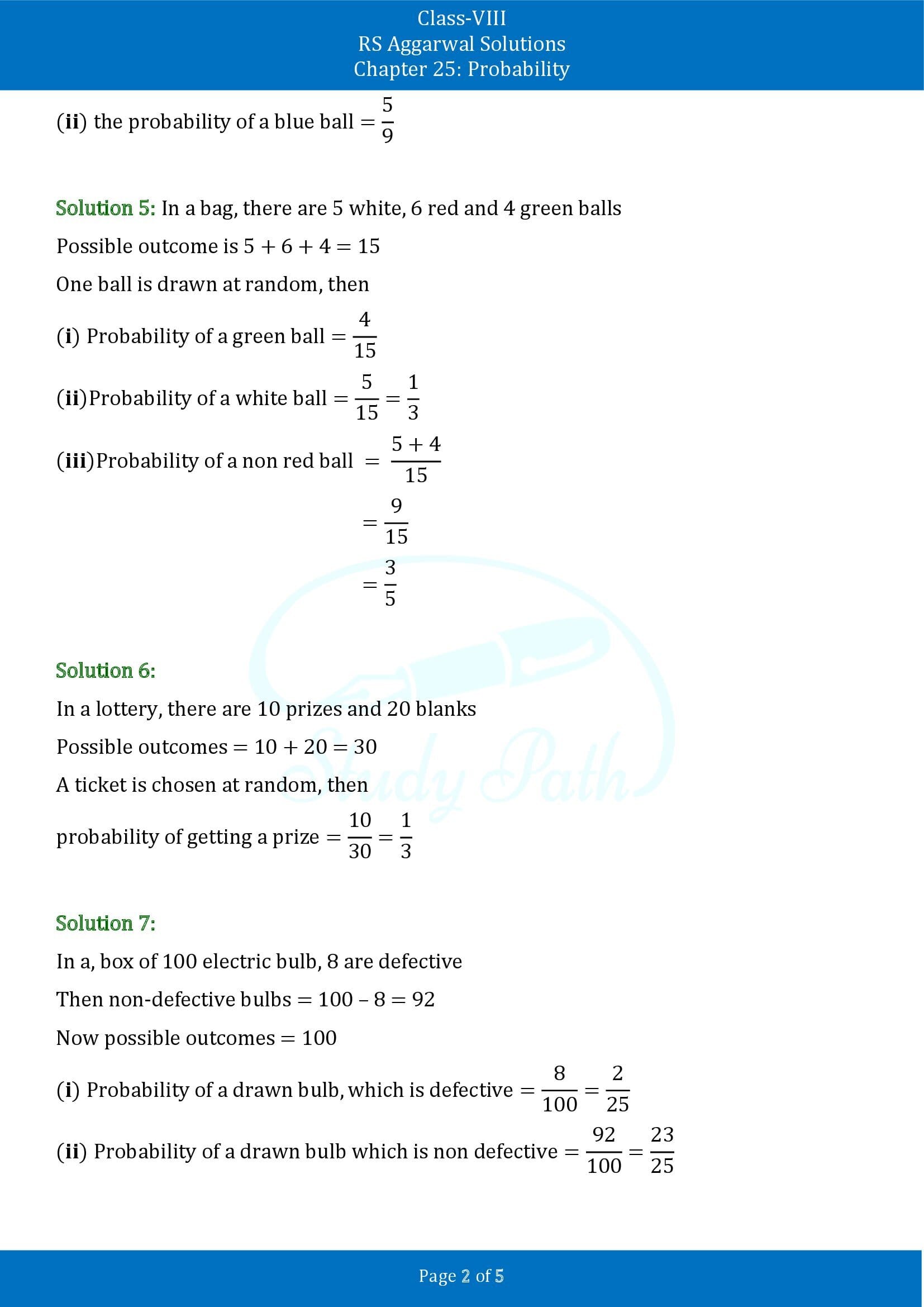 RS Aggarwal Solutions Class 8 Chapter 25 Probability Exercise 25A 00002