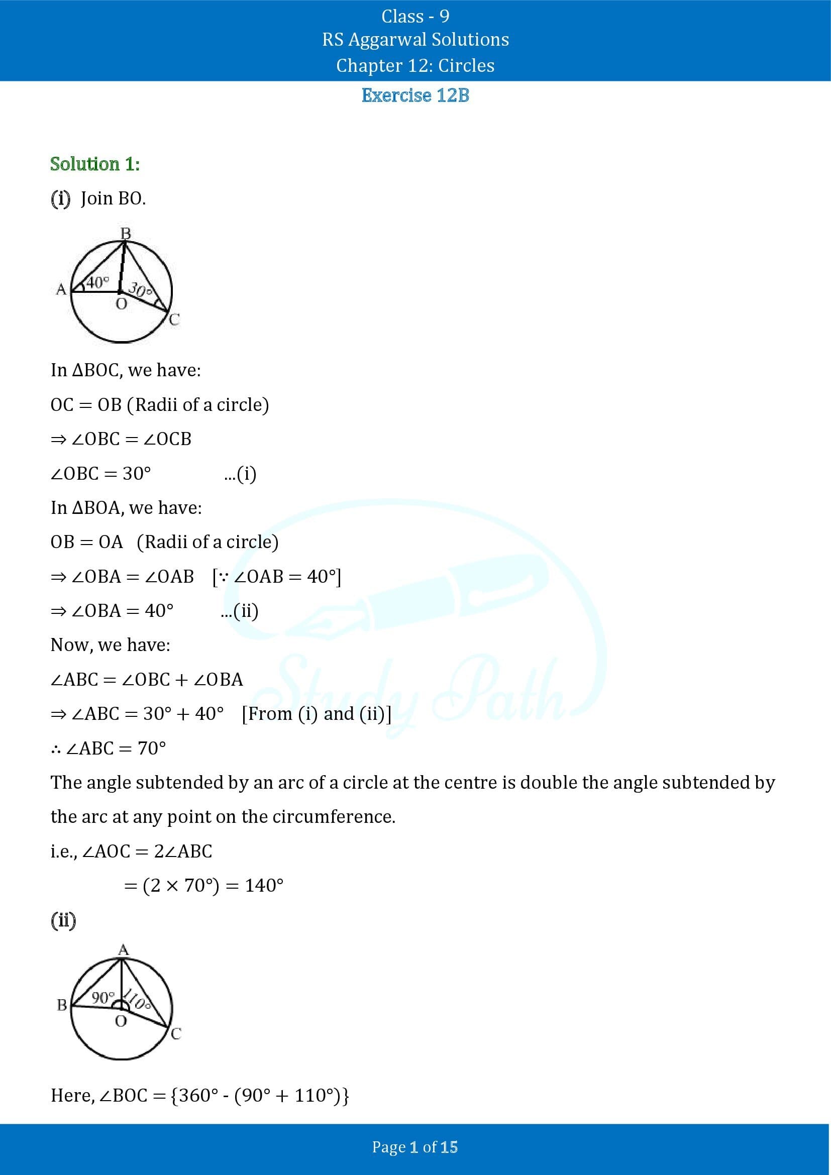 RS Aggarwal Solutions Class 9 Chapter 12 Circles Exercise 12B 00001