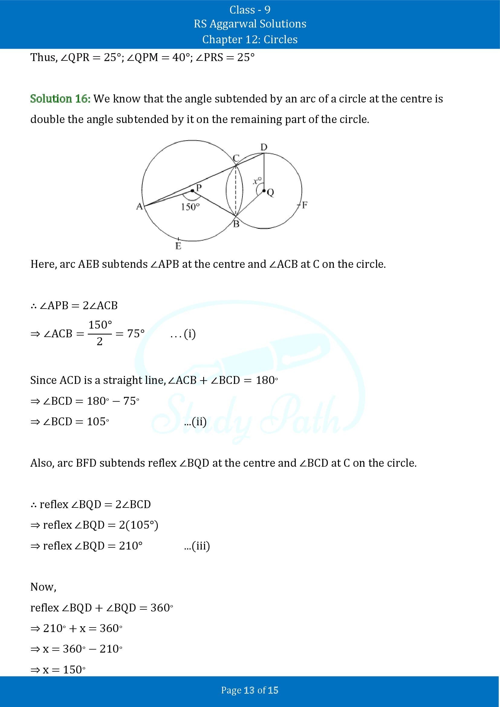 RS Aggarwal Solutions Class 9 Chapter 12 Circles Exercise 12B 00013