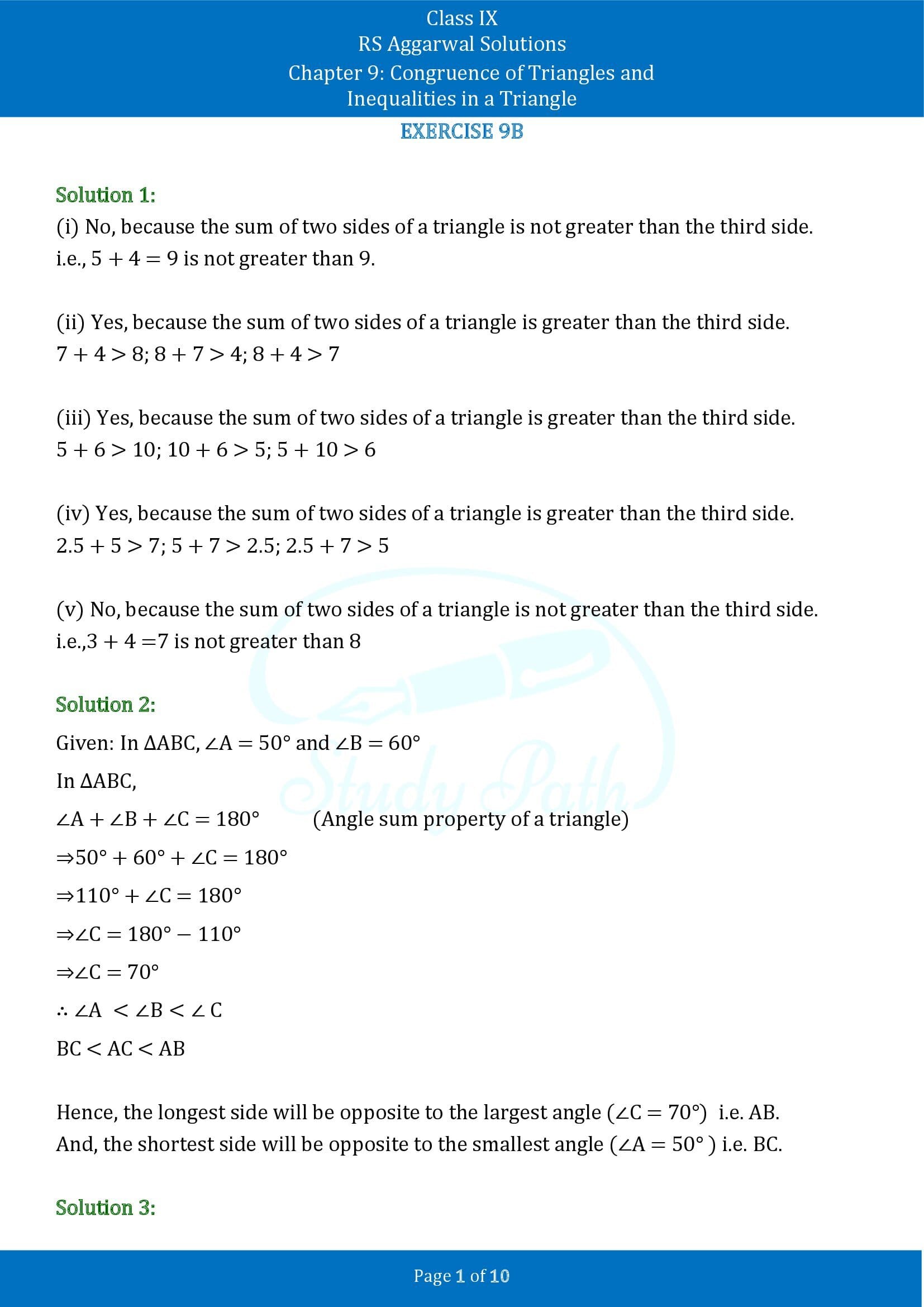 RS Aggarwal Solutions Class 9 Chapter 9 Congruence of Triangles and Inequalities in a Triangle Exercise 9B 00001