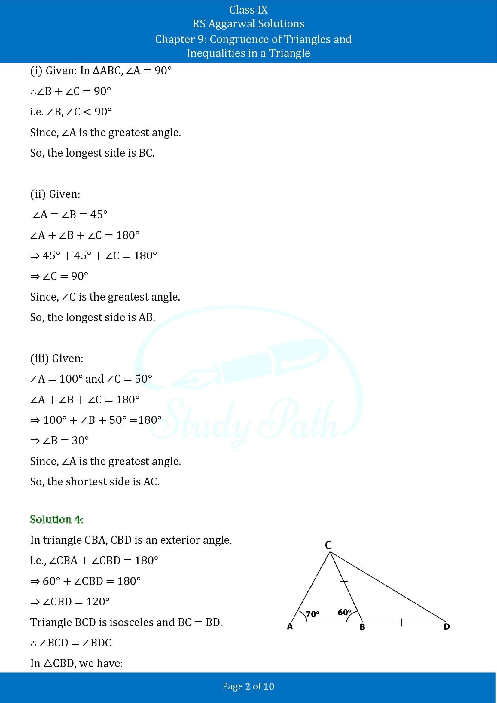 RS Aggarwal Solutions Class 9 Chapter 9 Congruence of Triangles and Inequalities in a Triangle Exercise 9B 00002