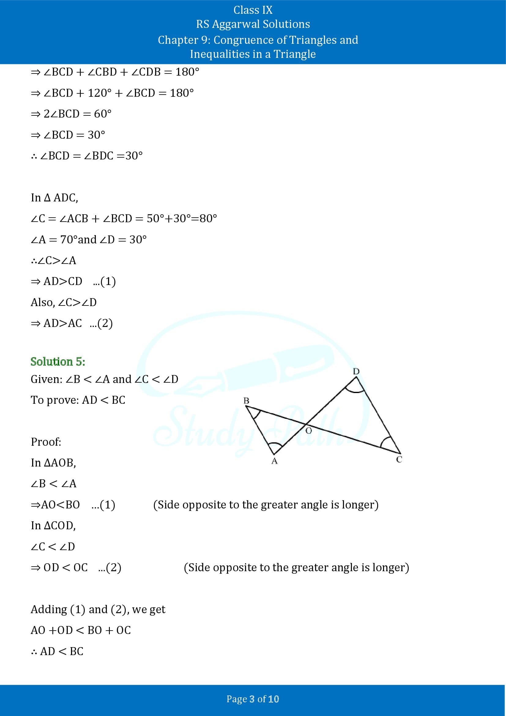 RS Aggarwal Solutions Class 9 Chapter 9 Congruence of Triangles and Inequalities in a Triangle Exercise 9B 00003