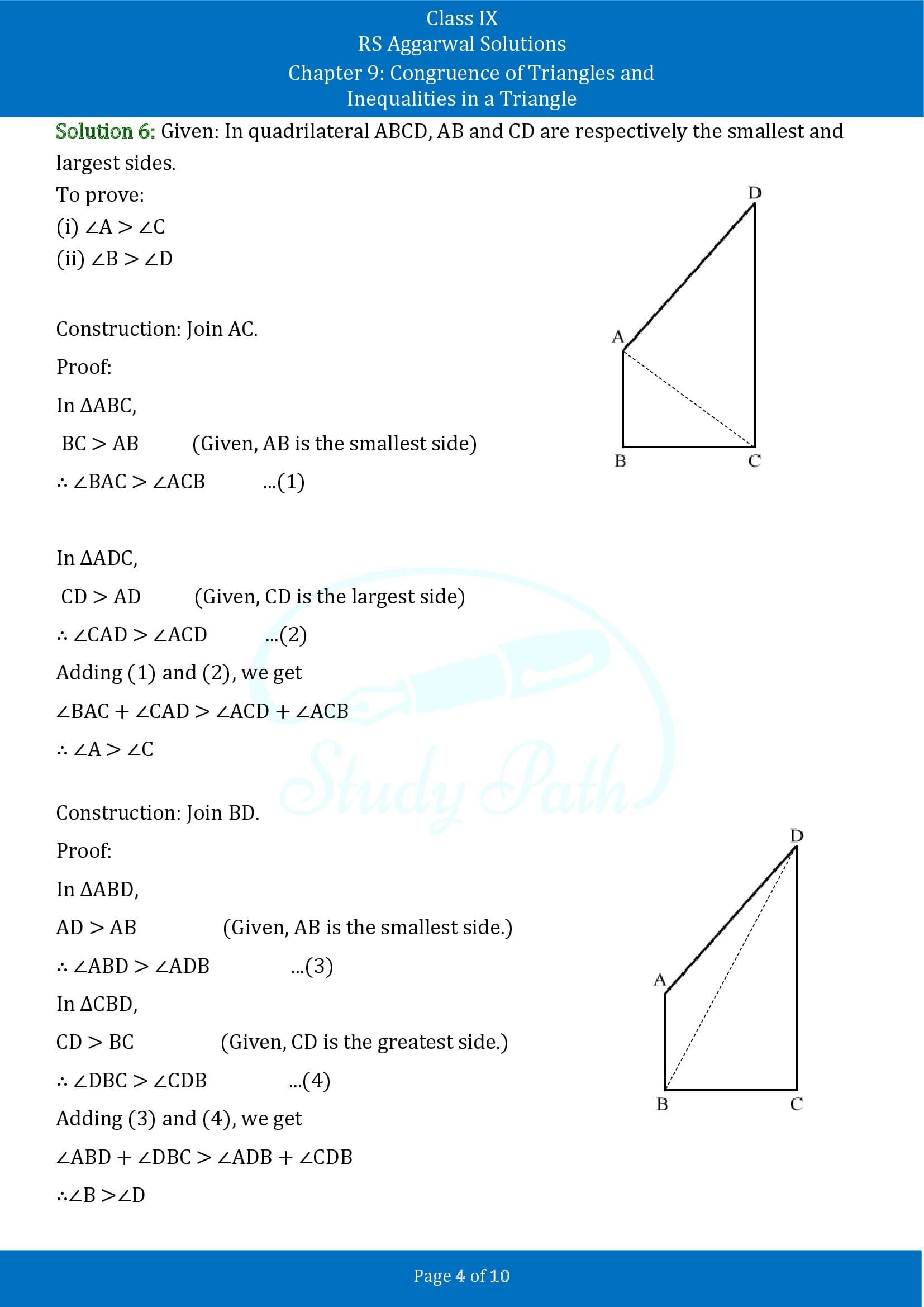 RS Aggarwal Solutions Class 9 Chapter 9 Congruence of Triangles and Inequalities in a Triangle Exercise 9B 00004