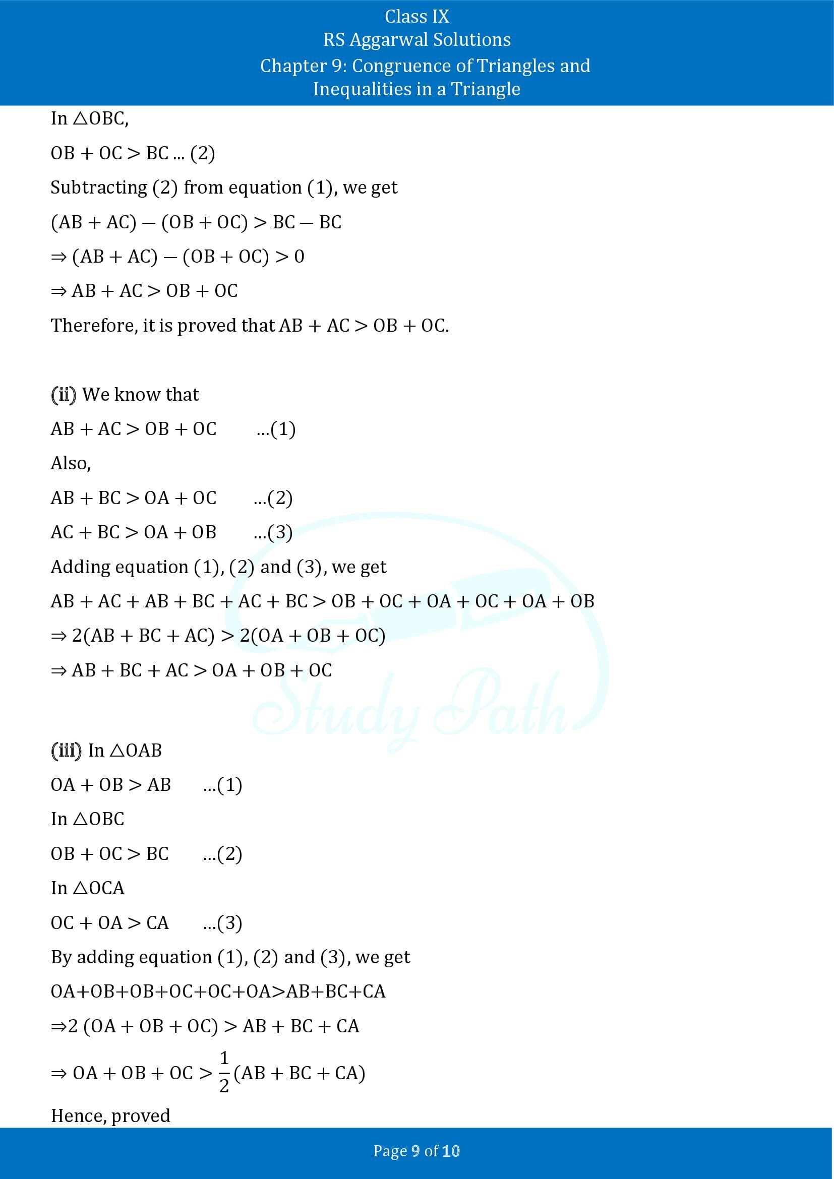 RS Aggarwal Solutions Class 9 Chapter 9 Congruence of Triangles and Inequalities in a Triangle Exercise 9B 00009