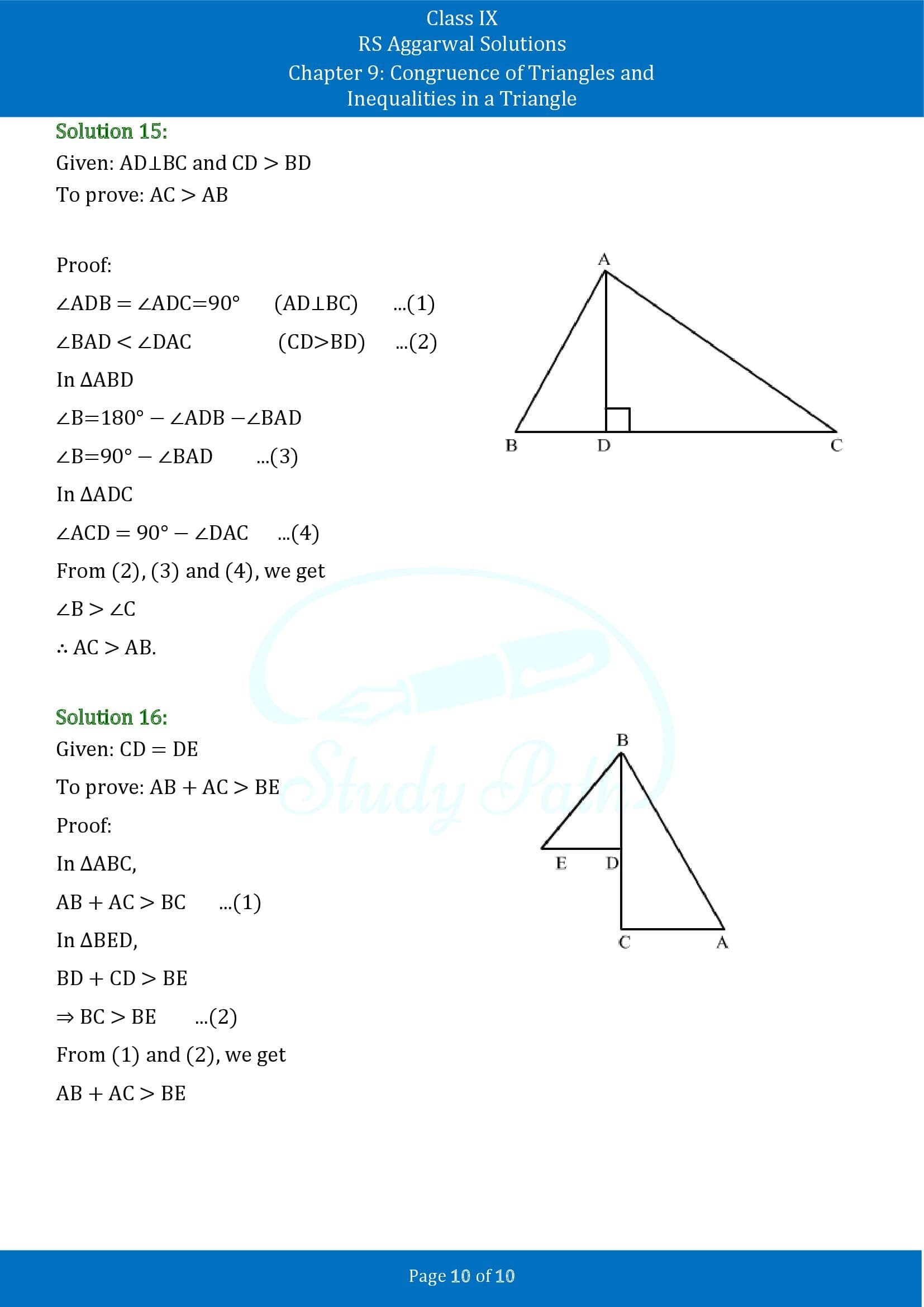 RS Aggarwal Solutions Class 9 Chapter 9 Congruence of Triangles and Inequalities in a Triangle Exercise 9B 00010