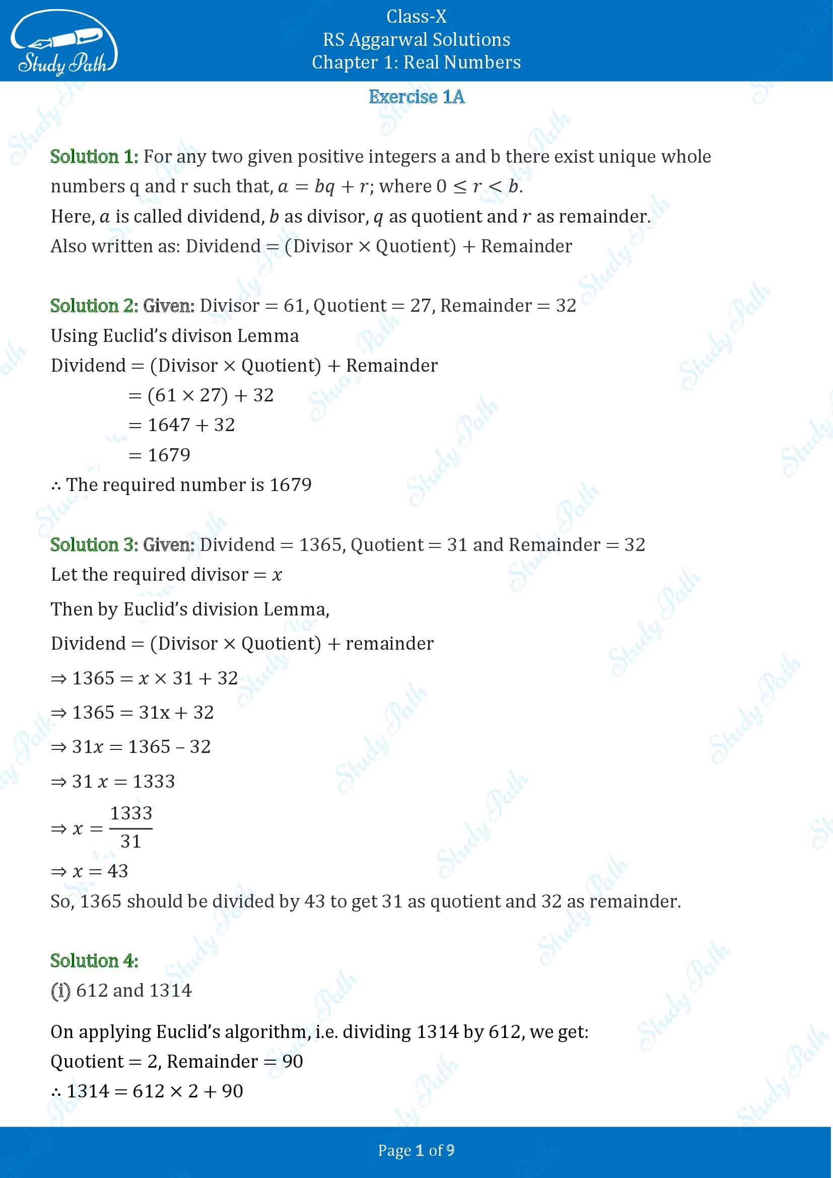 RS Aggarwal Solutions for Class 10 Chapter 1 Real Numbers Exercise 1A 00001