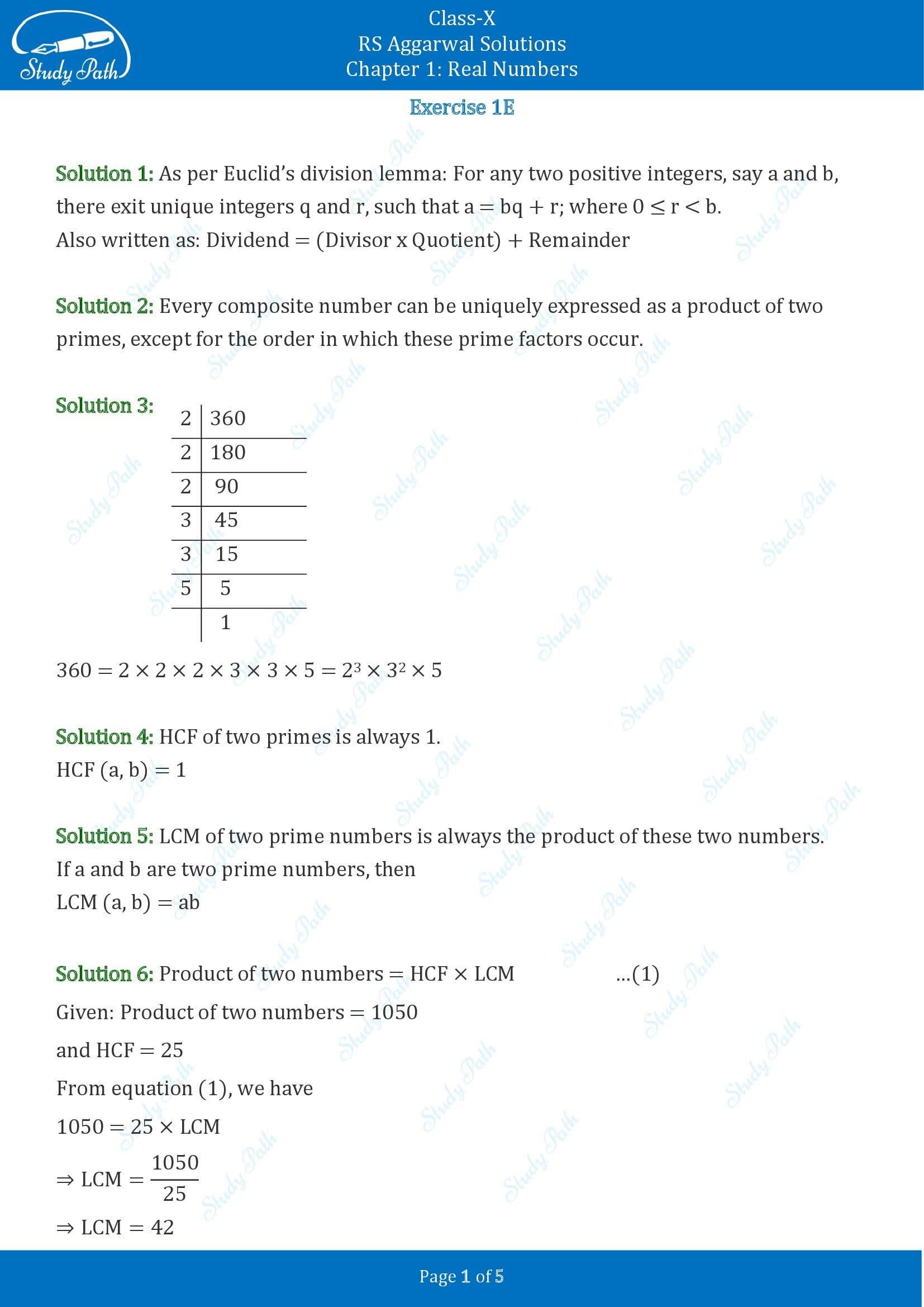 RS Aggarwal Solutions for Class 10 Chapter 1 Real Numbers Exercise 1E 00001