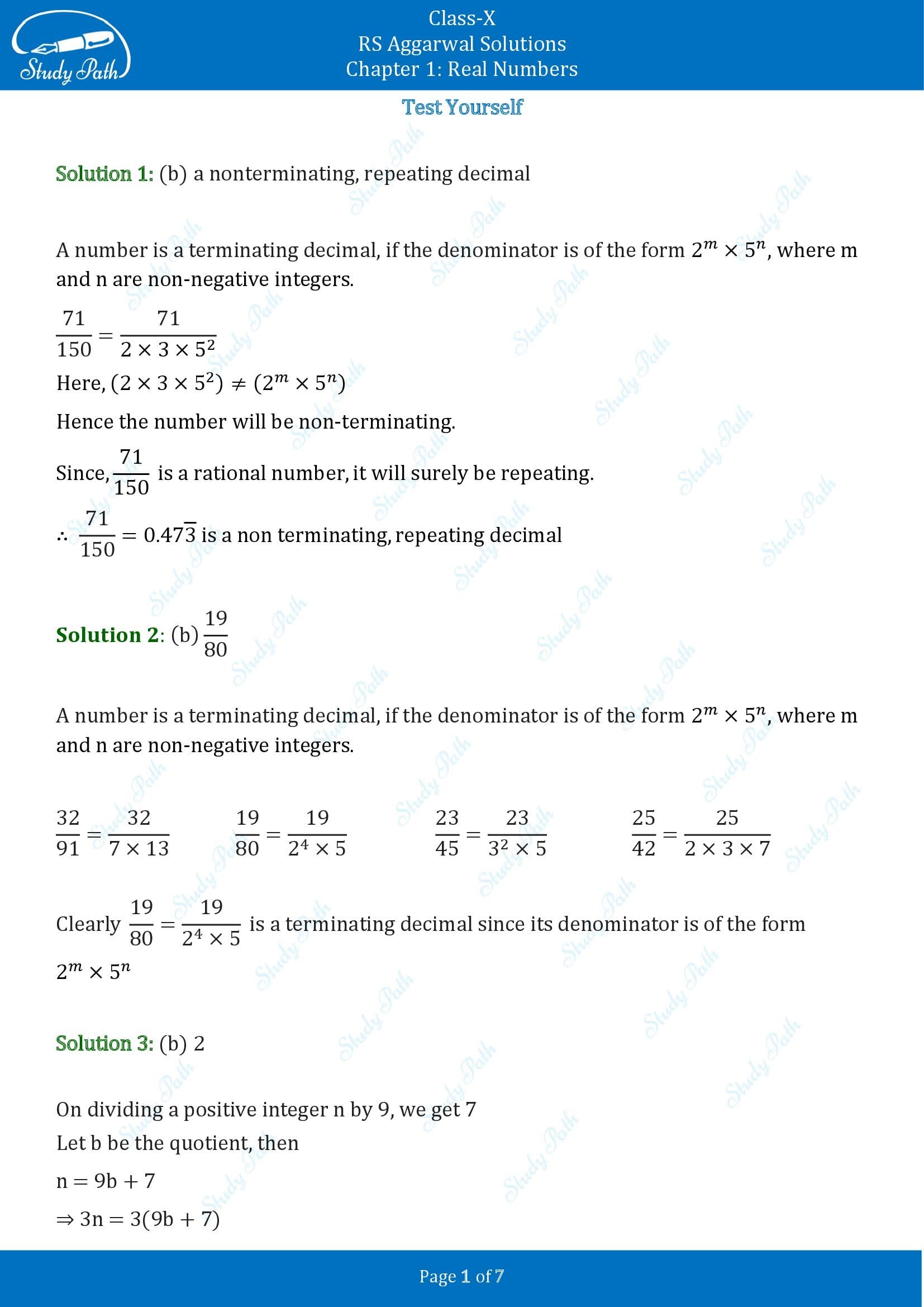 RS Aggarwal Solutions for Class 10 Chapter 1 Real Numbers Test Yourself 00001