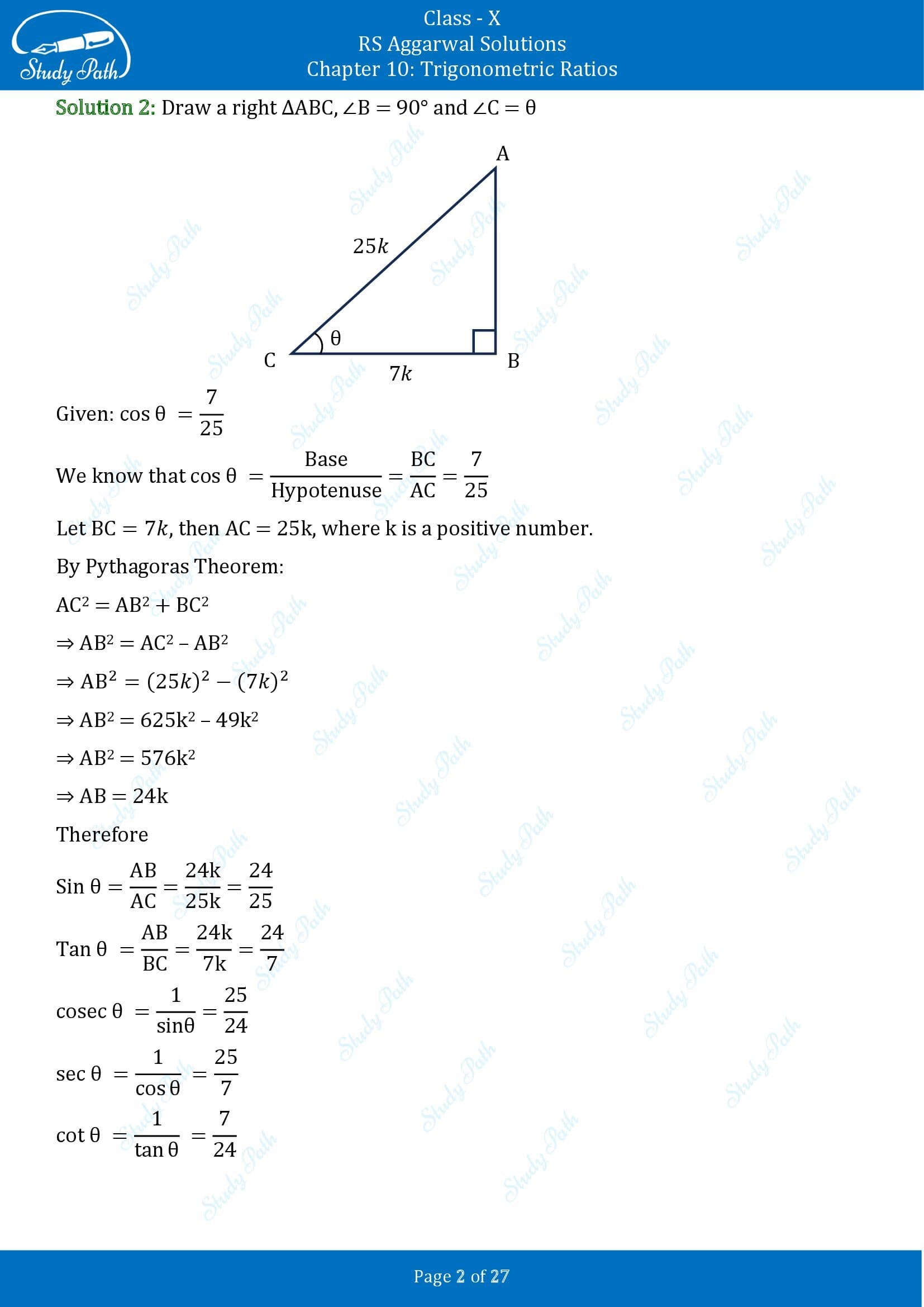 RS Aggarwal Solutions for Class 10 Chapter 10 Trigonometric Ratios Exercise 10 00002