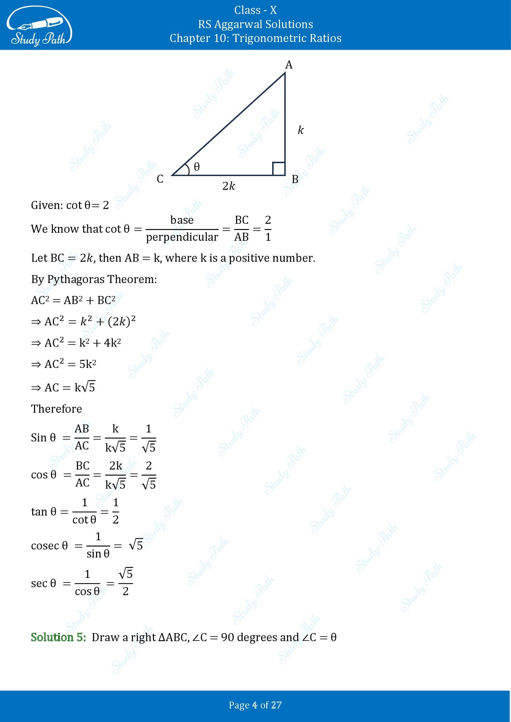 RS Aggarwal Solutions for Class 10 Chapter 10 Trigonometric Ratios Exercise 10 00004