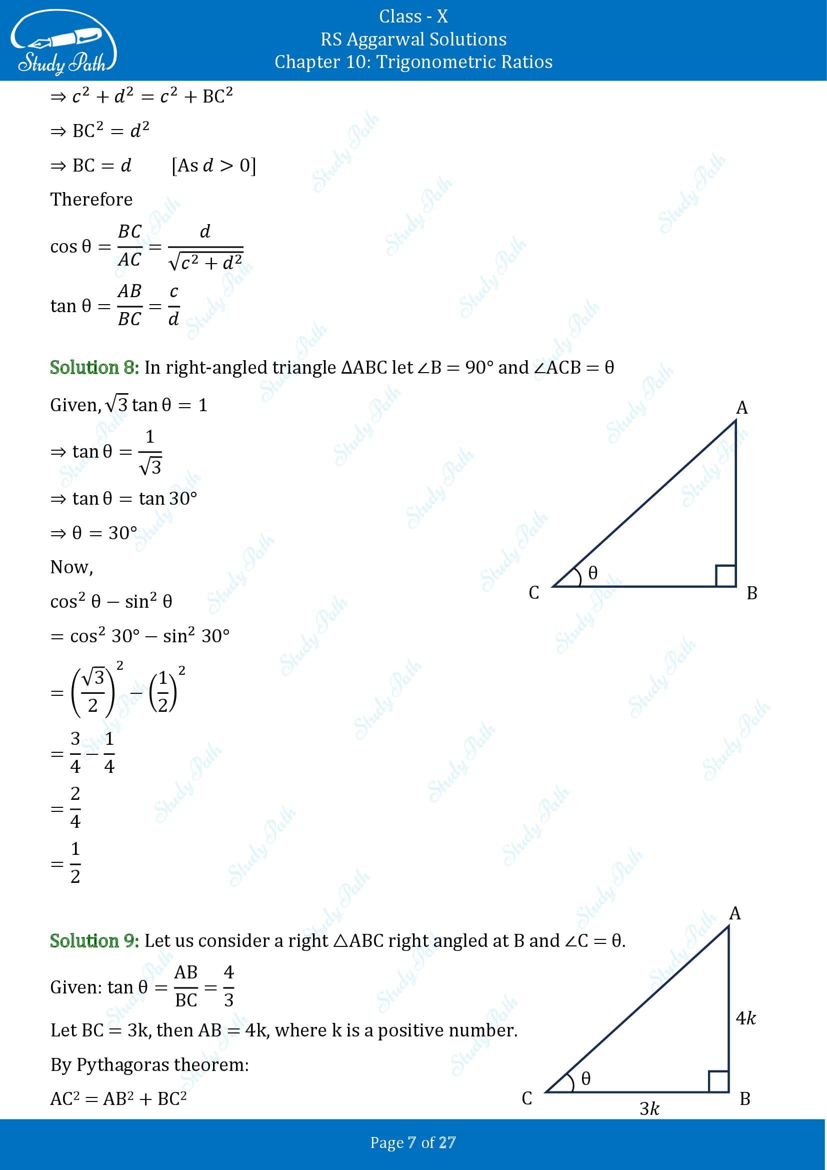 RS Aggarwal Solutions for Class 10 Chapter 10 Trigonometric Ratios Exercise 10 00007