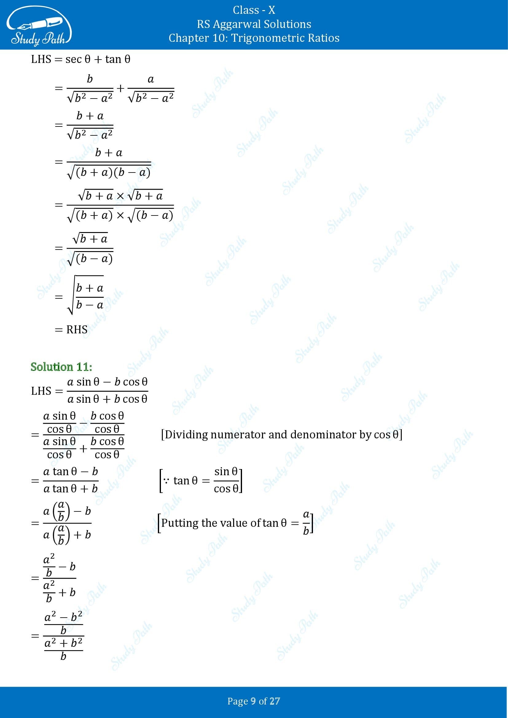 RS Aggarwal Solutions for Class 10 Chapter 10 Trigonometric Ratios Exercise 10 00009