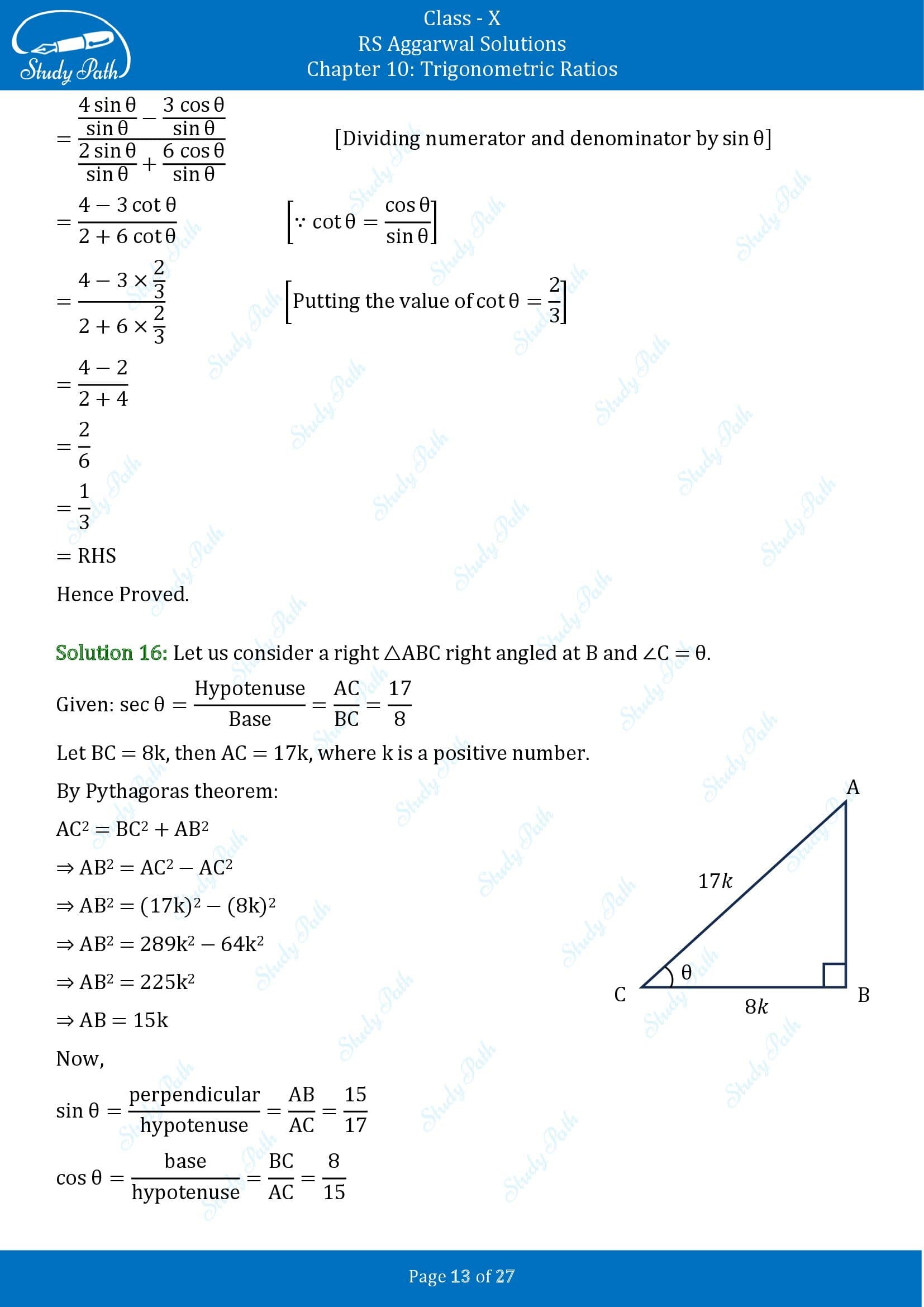 RS Aggarwal Solutions for Class 10 Chapter 10 Trigonometric Ratios Exercise 10 00013