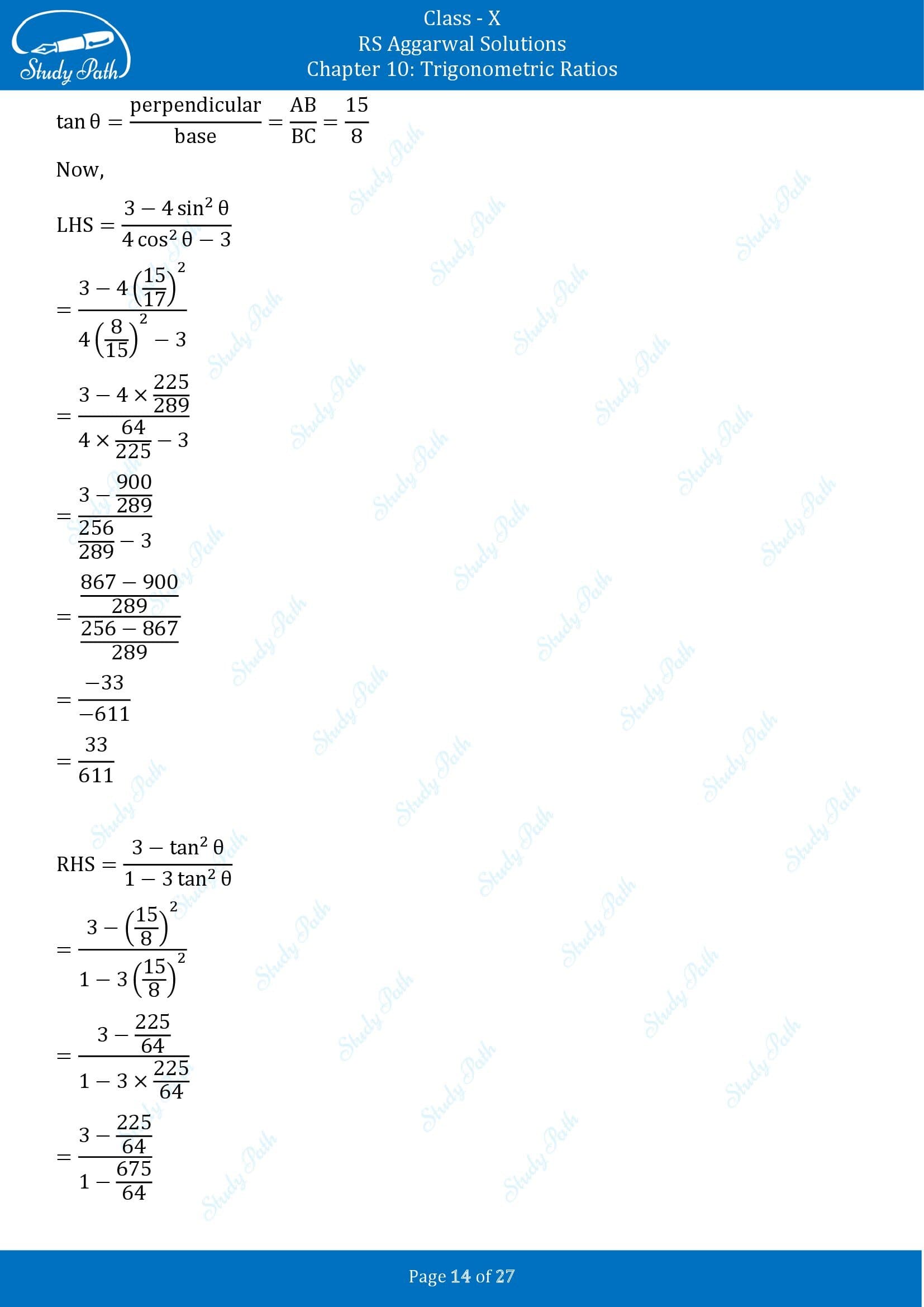 RS Aggarwal Solutions for Class 10 Chapter 10 Trigonometric Ratios Exercise 10 00014