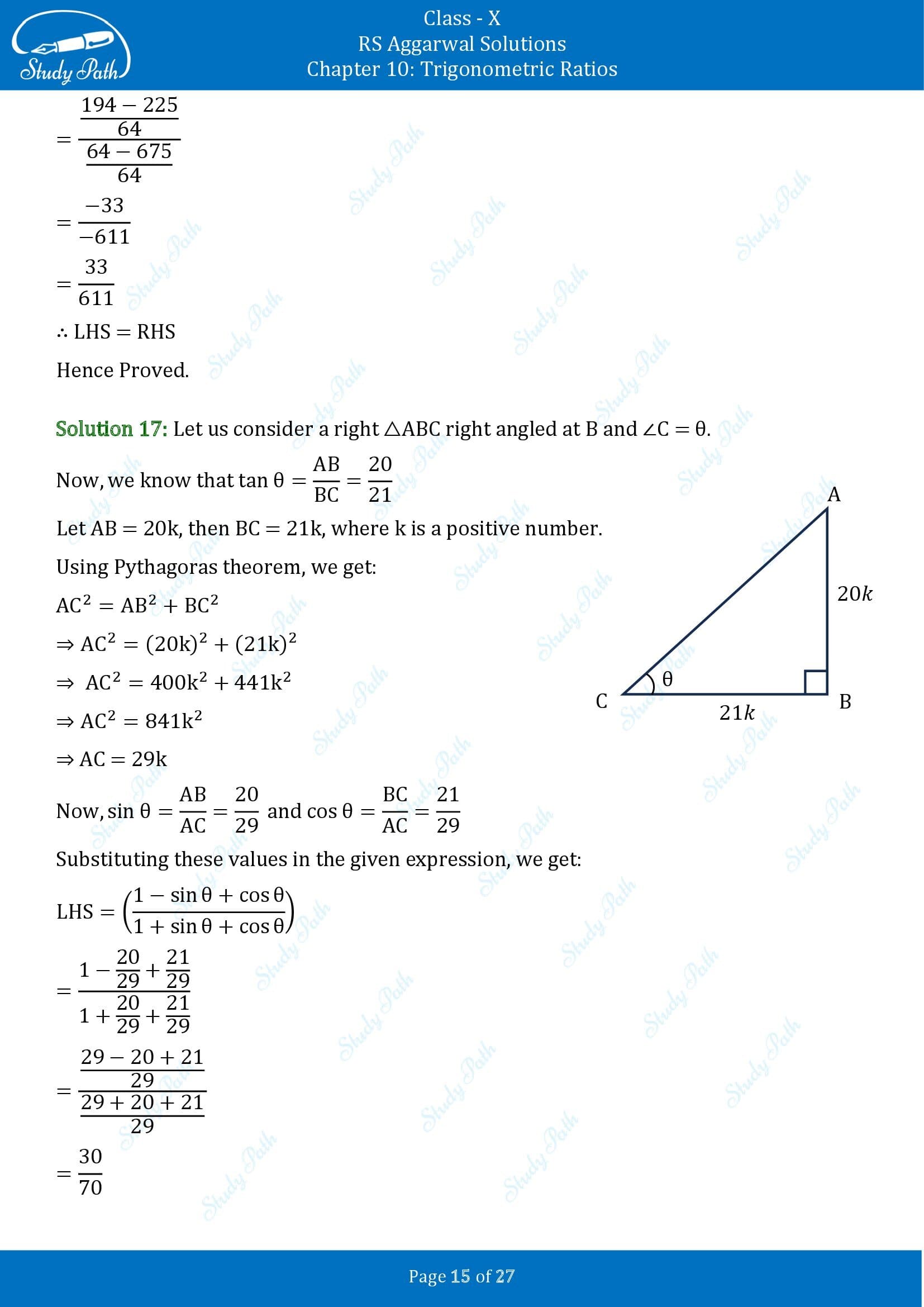 RS Aggarwal Solutions for Class 10 Chapter 10 Trigonometric Ratios Exercise 10 00015