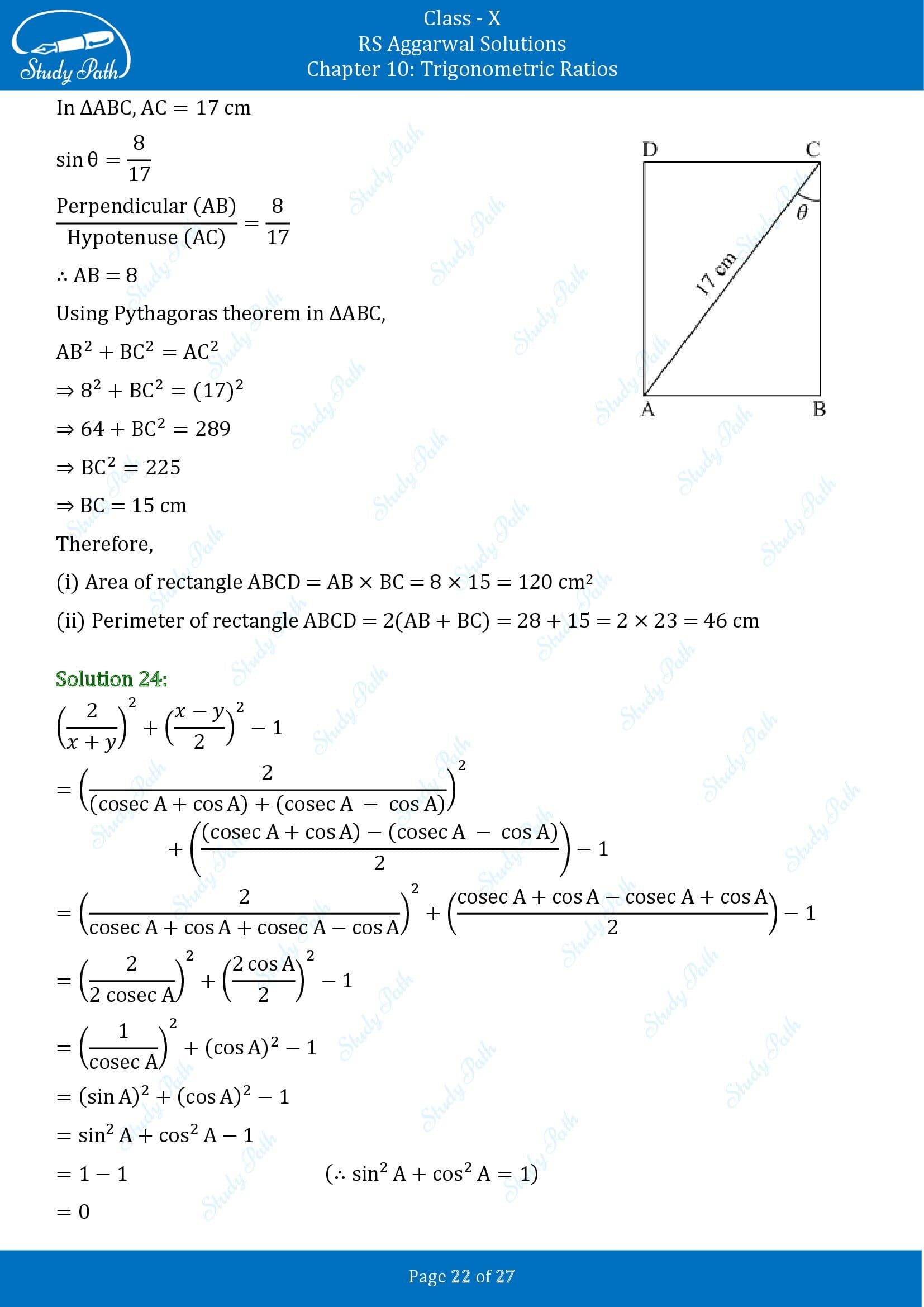 RS Aggarwal Solutions for Class 10 Chapter 10 Trigonometric Ratios Exercise 10 00022