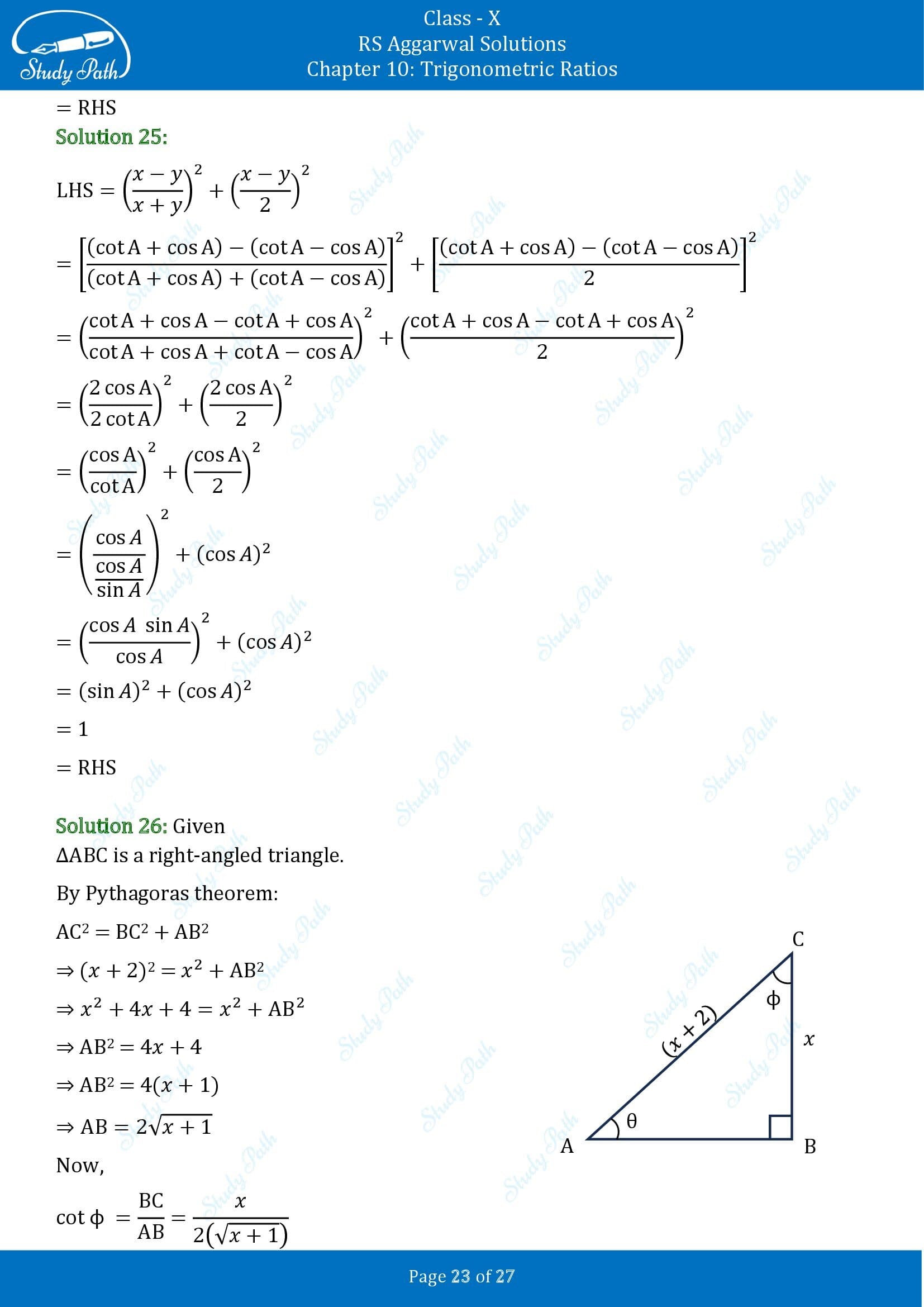 RS Aggarwal Solutions for Class 10 Chapter 10 Trigonometric Ratios Exercise 10 00023