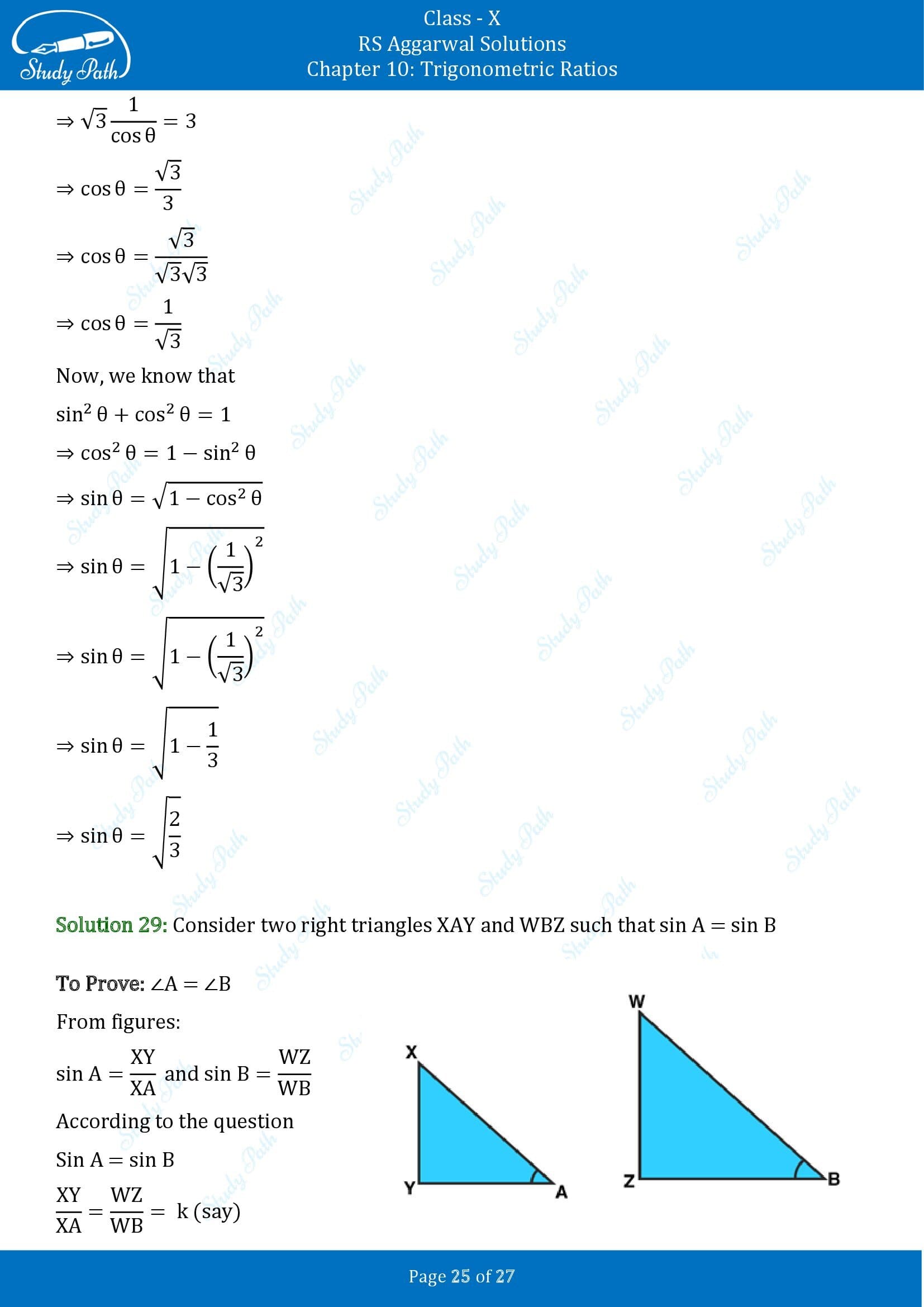 RS Aggarwal Solutions for Class 10 Chapter 10 Trigonometric Ratios Exercise 10 00025