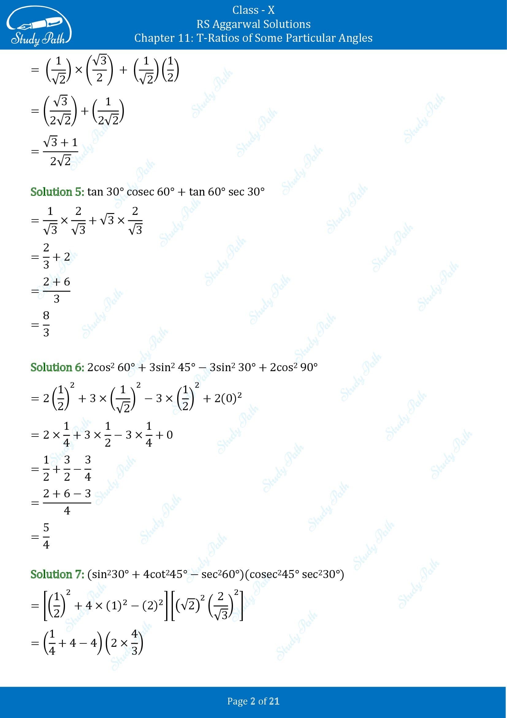 RS Aggarwal Solutions for Class 10 Chapter 11 T Ratios of Some Particular Angles Exercise 11 00002