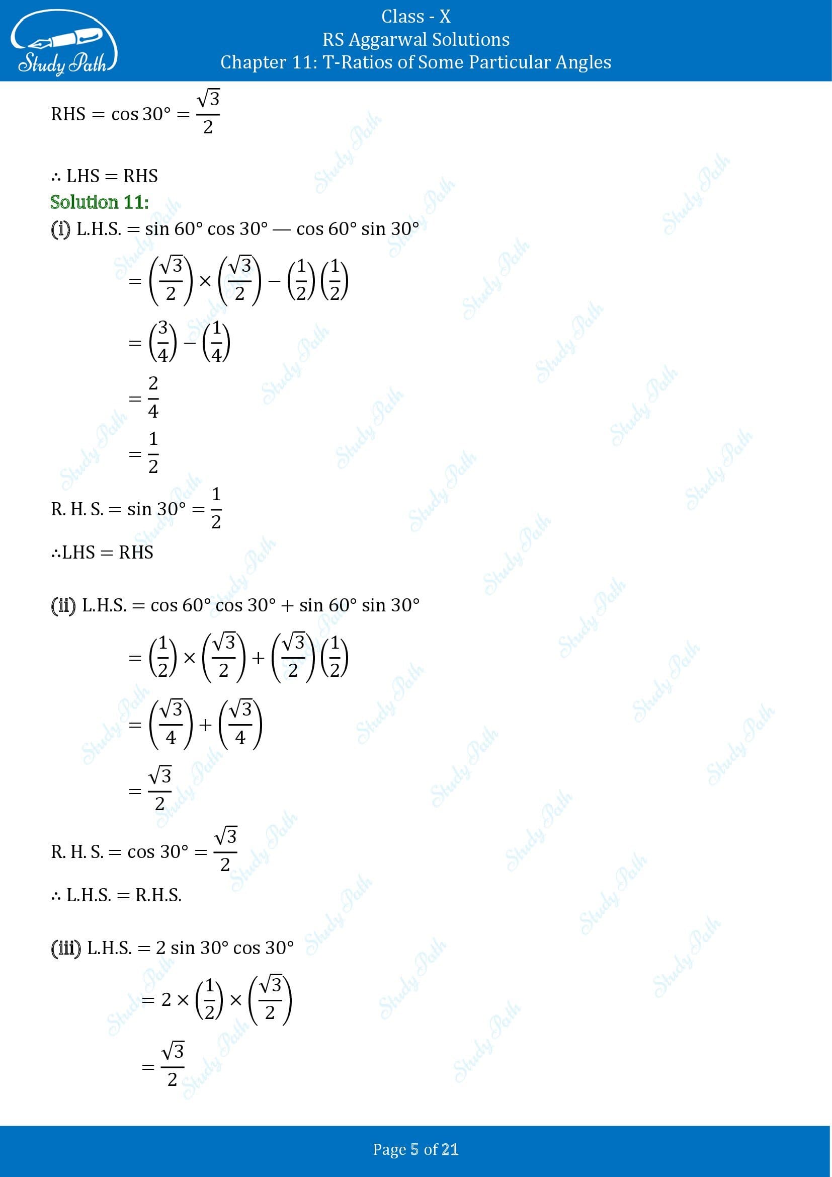 RS Aggarwal Solutions for Class 10 Chapter 11 T Ratios of Some Particular Angles Exercise 11 00005