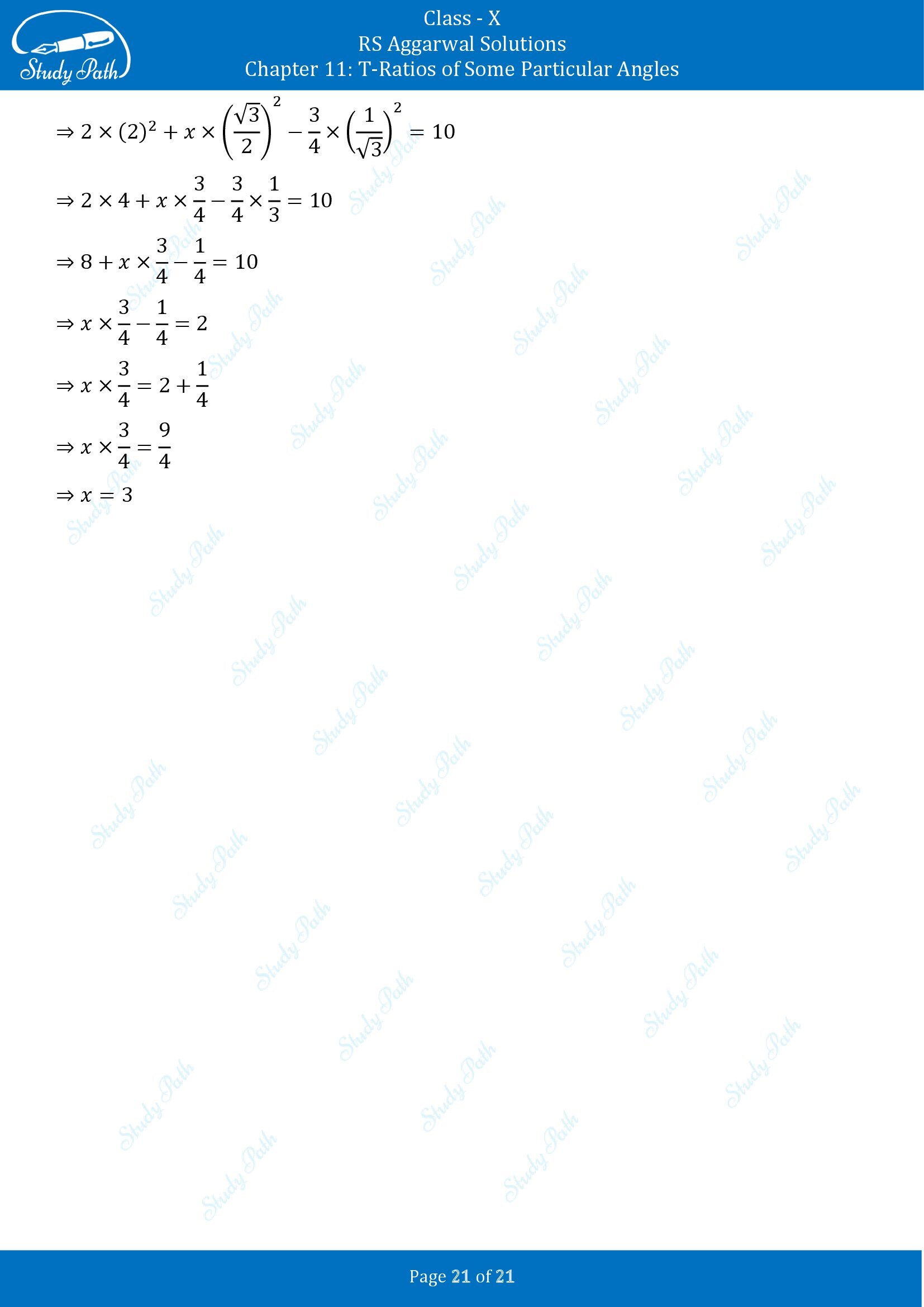 RS Aggarwal Solutions for Class 10 Chapter 11 T Ratios of Some Particular Angles Exercise 11 00021