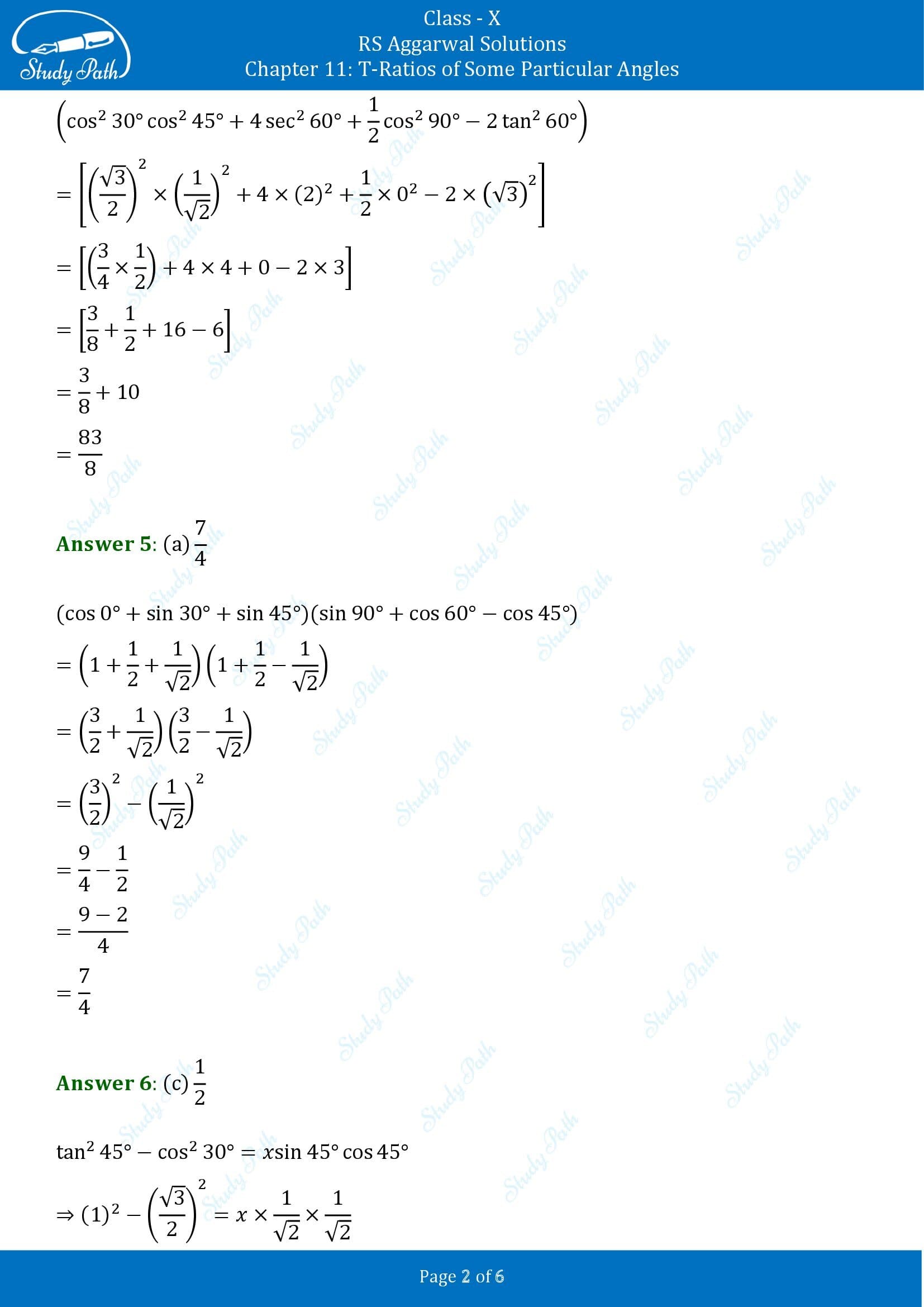 RS Aggarwal Solutions for Class 10 Chapter 11 T Ratios of Some Particular Angles Multiple Choice Questions 00002