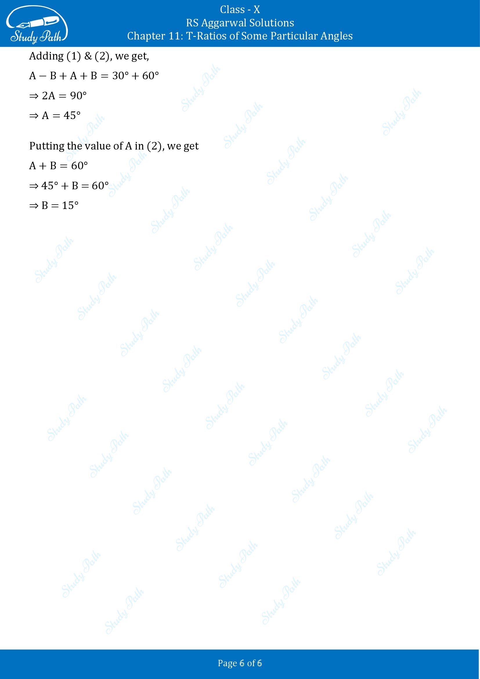 RS Aggarwal Solutions for Class 10 Chapter 11 T Ratios of Some Particular Angles Multiple Choice Questions 00006