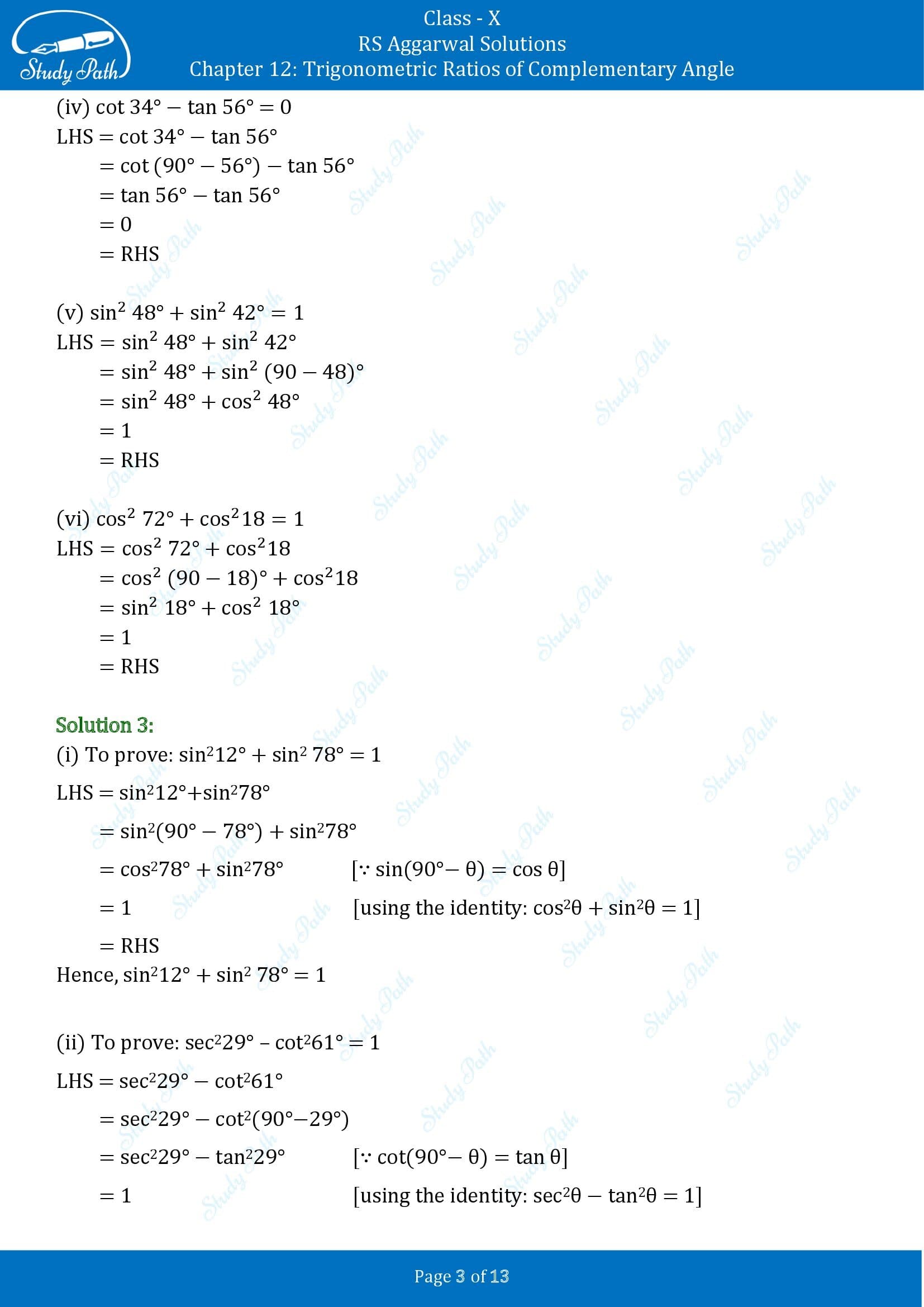 RS Aggarwal Solutions for Class 10 Chapter 12 Trigonometric Ratios of Some Complementary Angles Exercise 12 00003