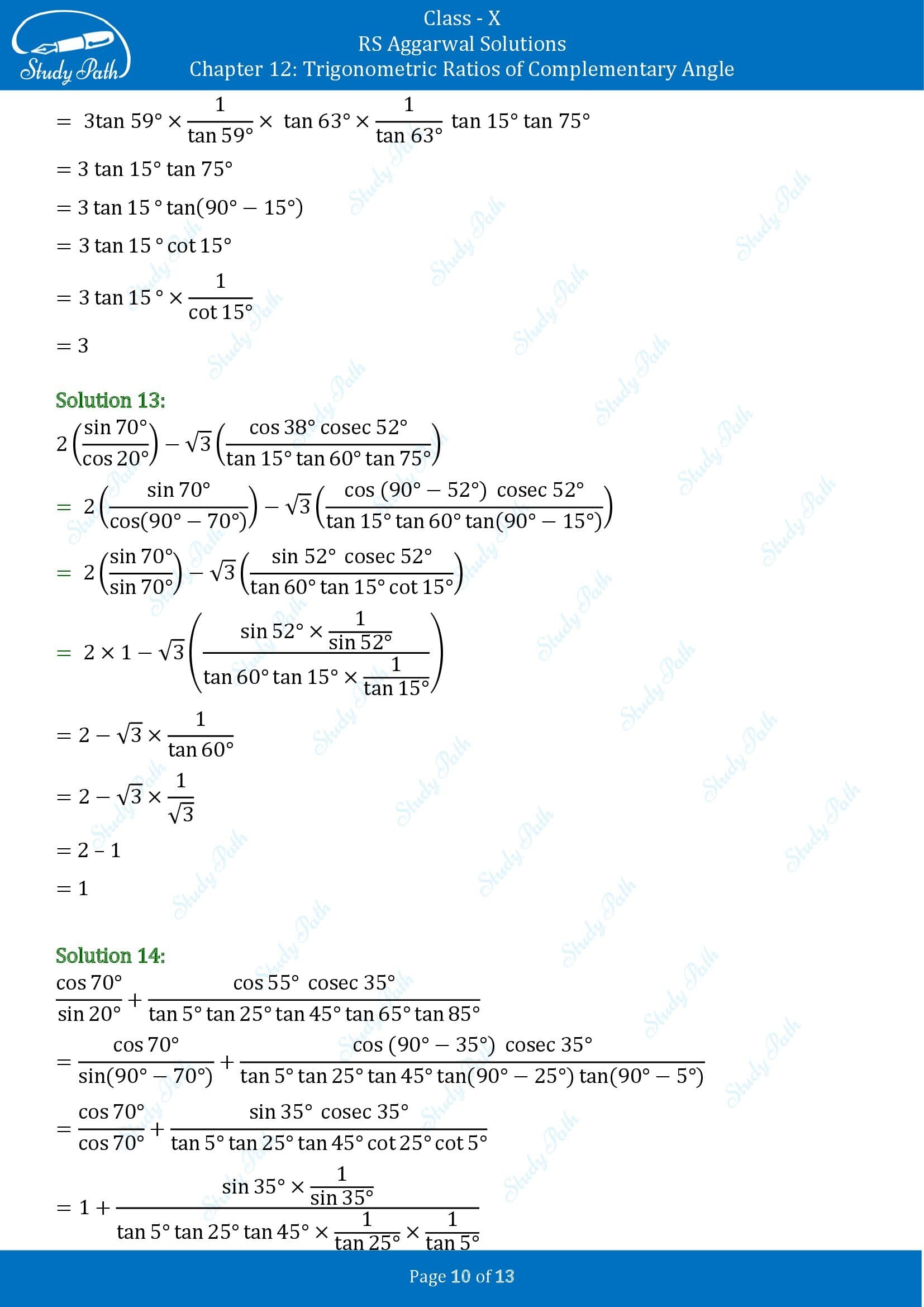 RS Aggarwal Solutions for Class 10 Chapter 12 Trigonometric Ratios of Some Complementary Angles Exercise 12 00010