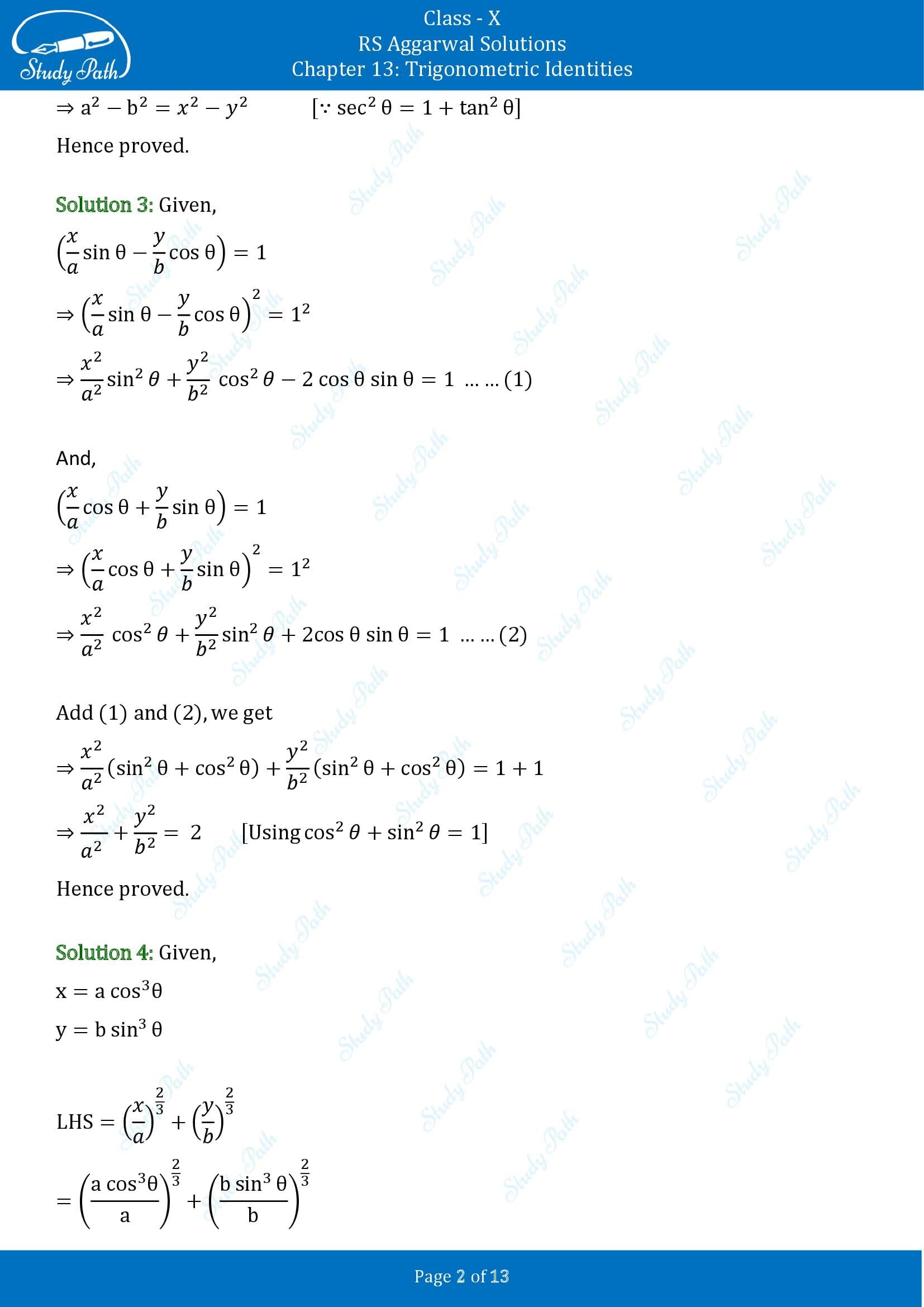 RS Aggarwal Solutions for Class 10 Chapter 13 Trigonometric Identities Exercise 13B 00002