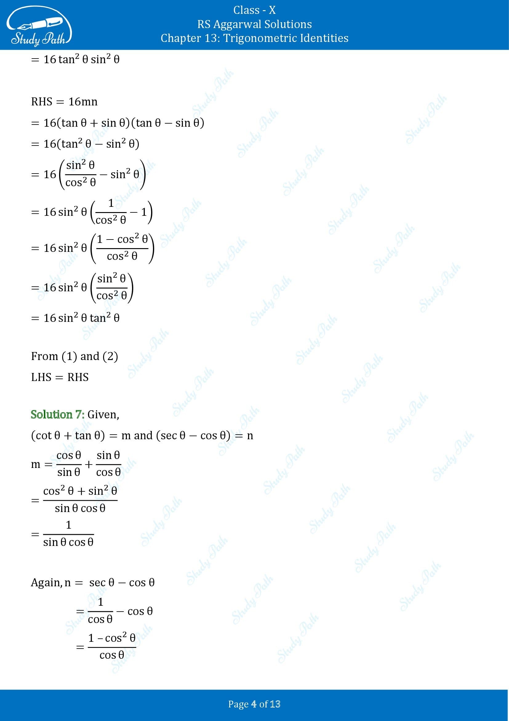 RS Aggarwal Solutions for Class 10 Chapter 13 Trigonometric Identities Exercise 13B 00004